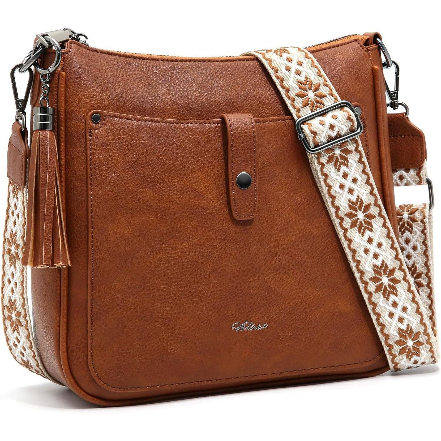 Umhängetasche Umhängetasche Damen Mittelgroß 3 Fächer PU Leder Braun Gunmetal