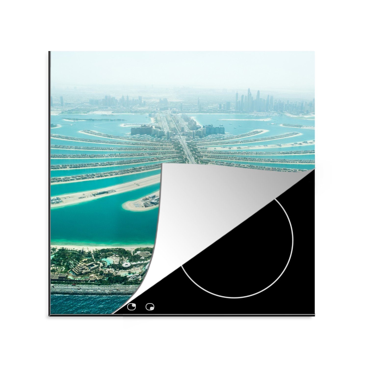 MuchoWow Herdblende-/Abdeckplatte Dubai - Skyline - Palme, Vinyl, (1 tlg), 78x78 cm, Ceranfeldabdeckung, Arbeitsplatte für küche