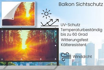 MuchoWow Balkonsichtschutz Sonnenuntergang - Bäume - Wald - Natur (1-St) Balkonbanner, Sichtschutz für den Balkon, Robustes und wetterfest