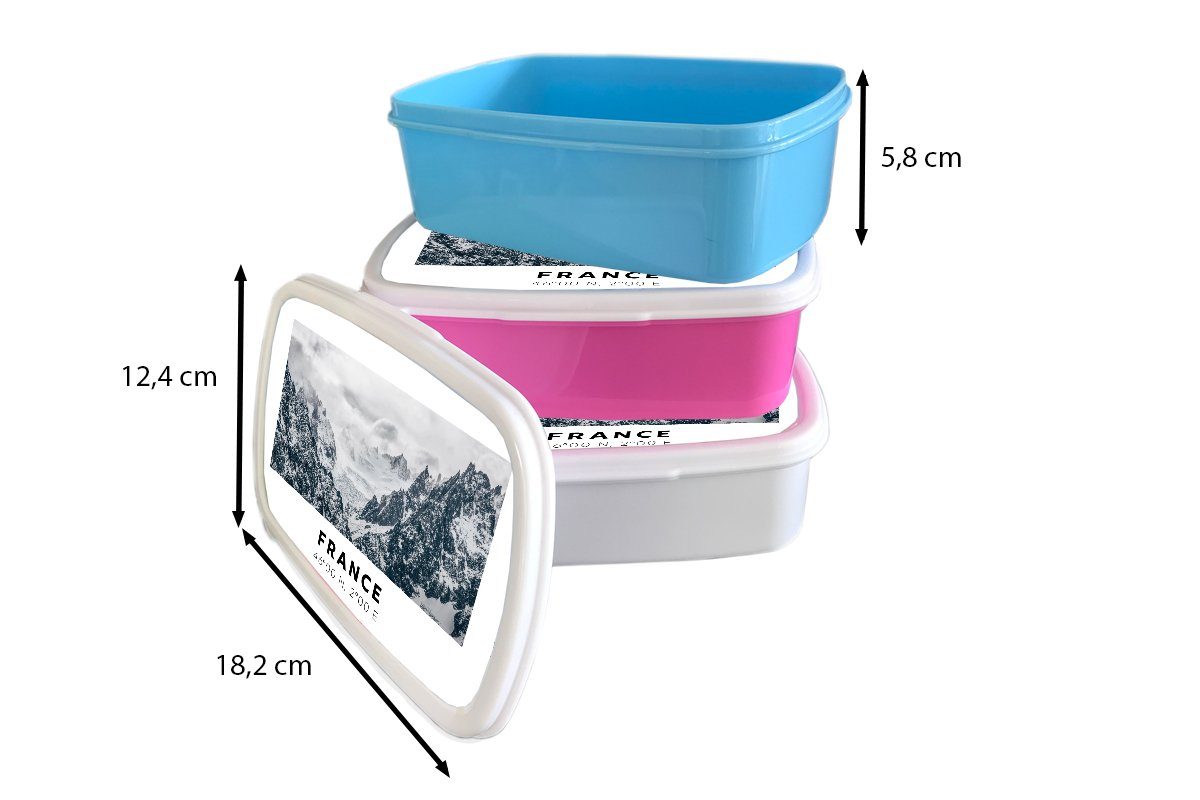 MuchoWow Lunchbox Frankreich (2-tlg), und Brotdose, für weiß - Jungs für Erwachsene, Berge, Kunststoff, - Schnee Kinder Brotbox Mädchen und
