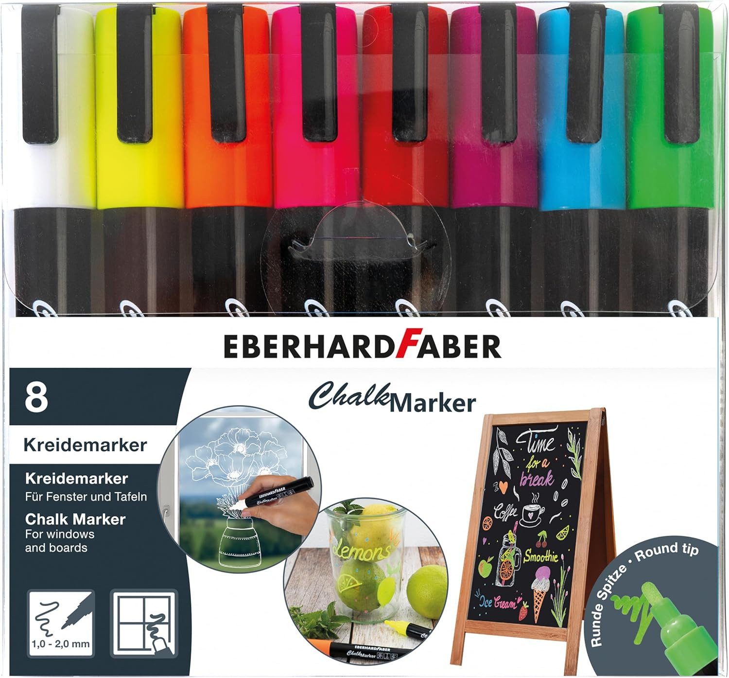 Eberhard Faber Marker EBERHARD FABER Chalk Marker 8er Set Rundspitze 1-2mm