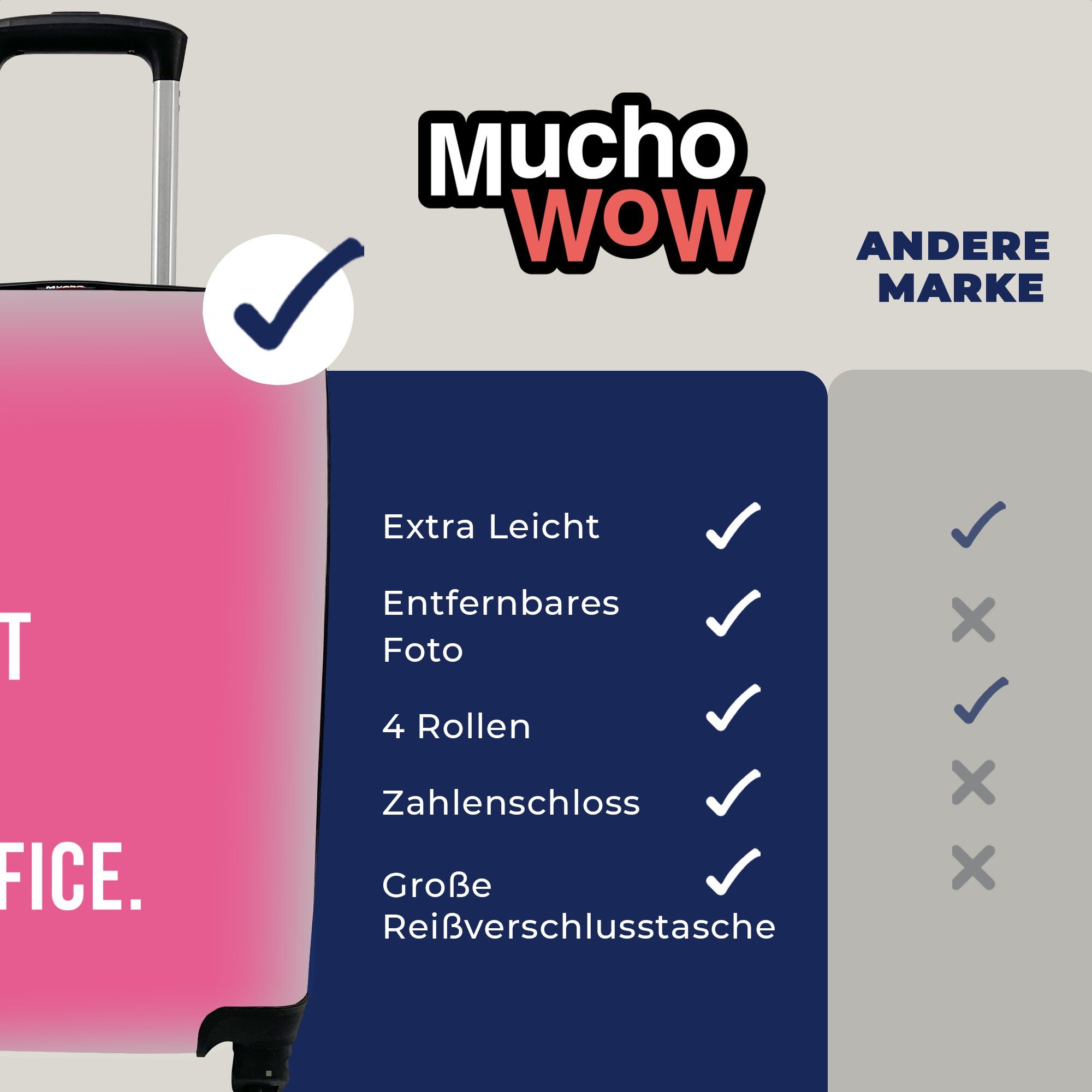 MuchoWow Handgepäckkoffer Reisekoffer 4 Reisetasche Trolley, für - Handgepäck Zitate Ferien, - Rollen, Außer rollen, Haus mit Rosa