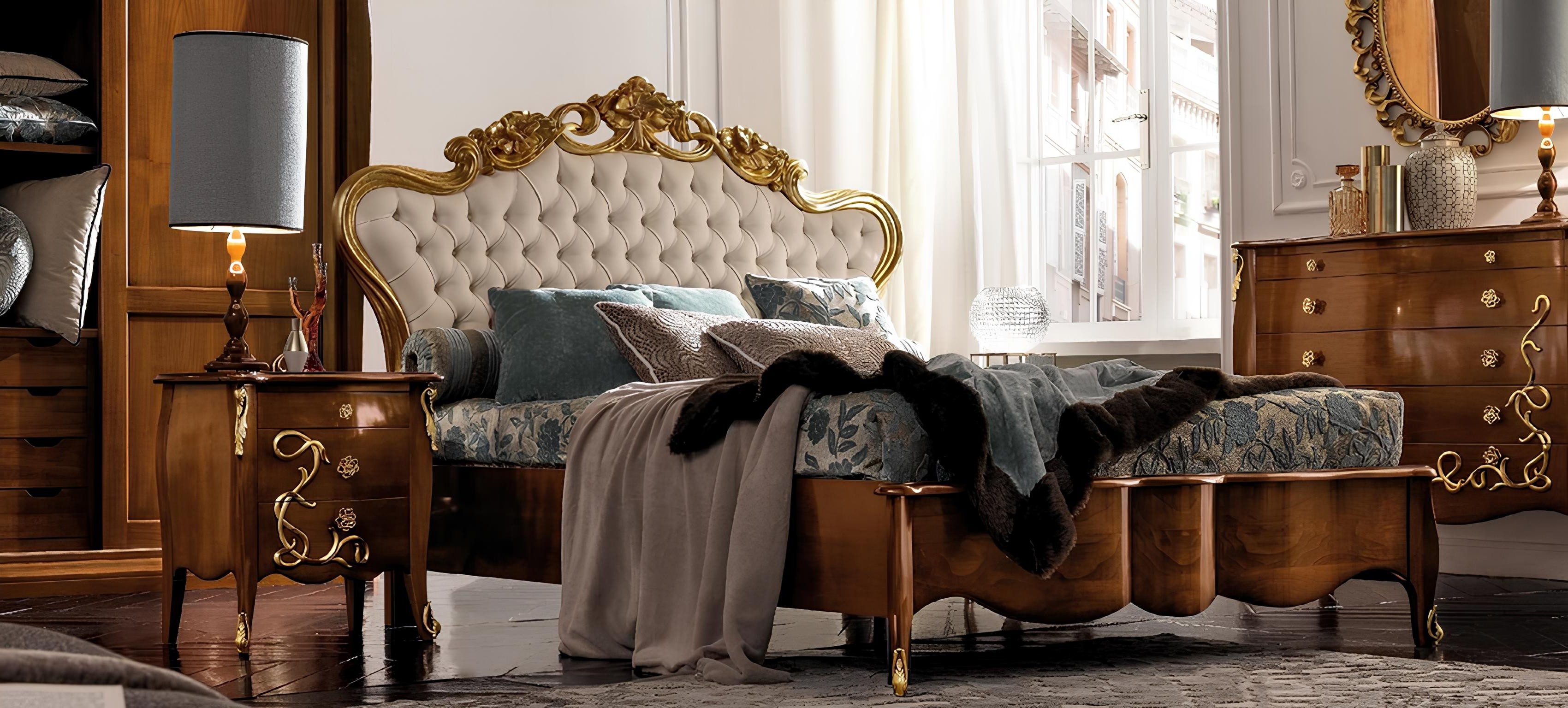 Xlmoebel Polsterbett Luxus-Bett Garnitur im barocken Design aus hochwertigem Holz (1-tlg., Bett), Hergestellt in Europa