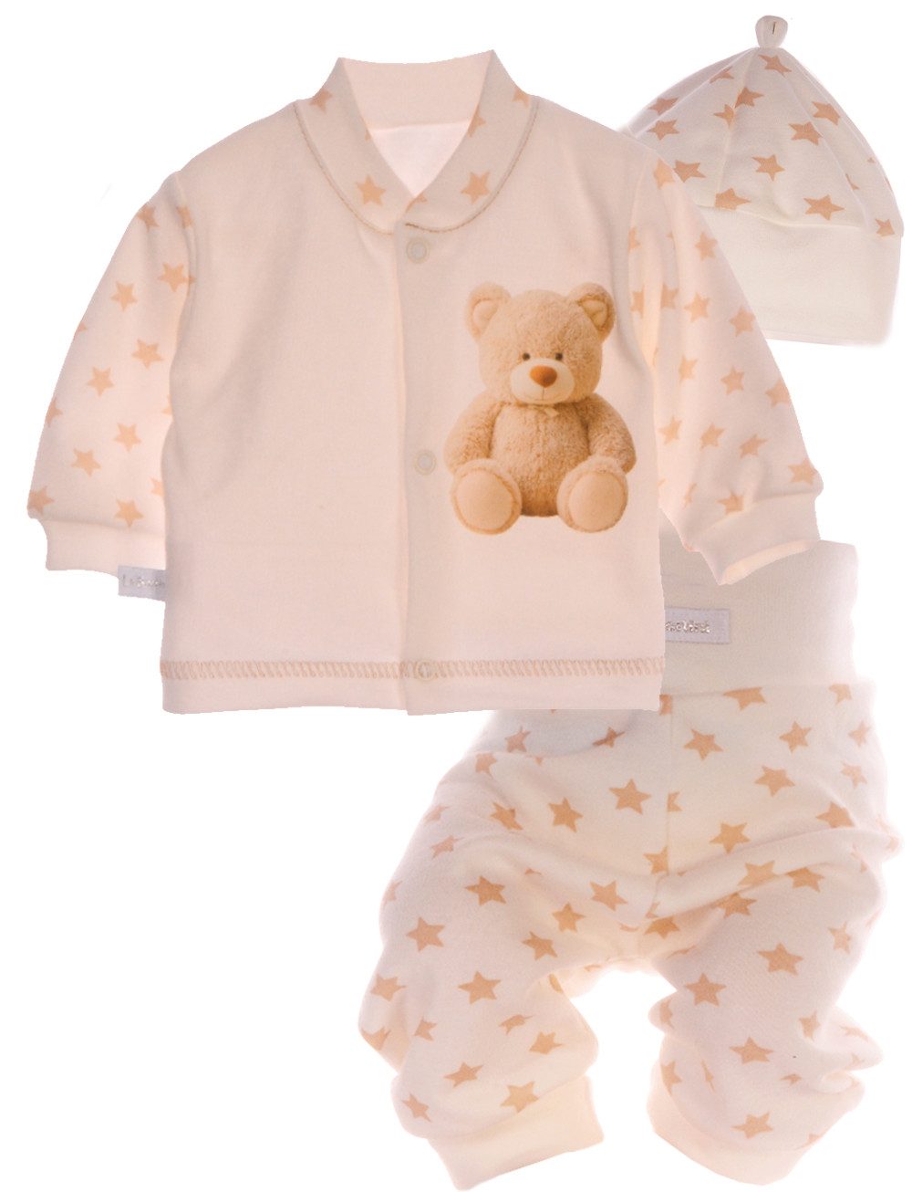 La Bortini Anzug 3-teilig Baby Set Hemdchen Mitwachshose Mütze für Neugeborene unisex (Garnitur für Neugeborene Jungen und Mädchen, Shirt Hose Mützchen Kombi 3-teilig)