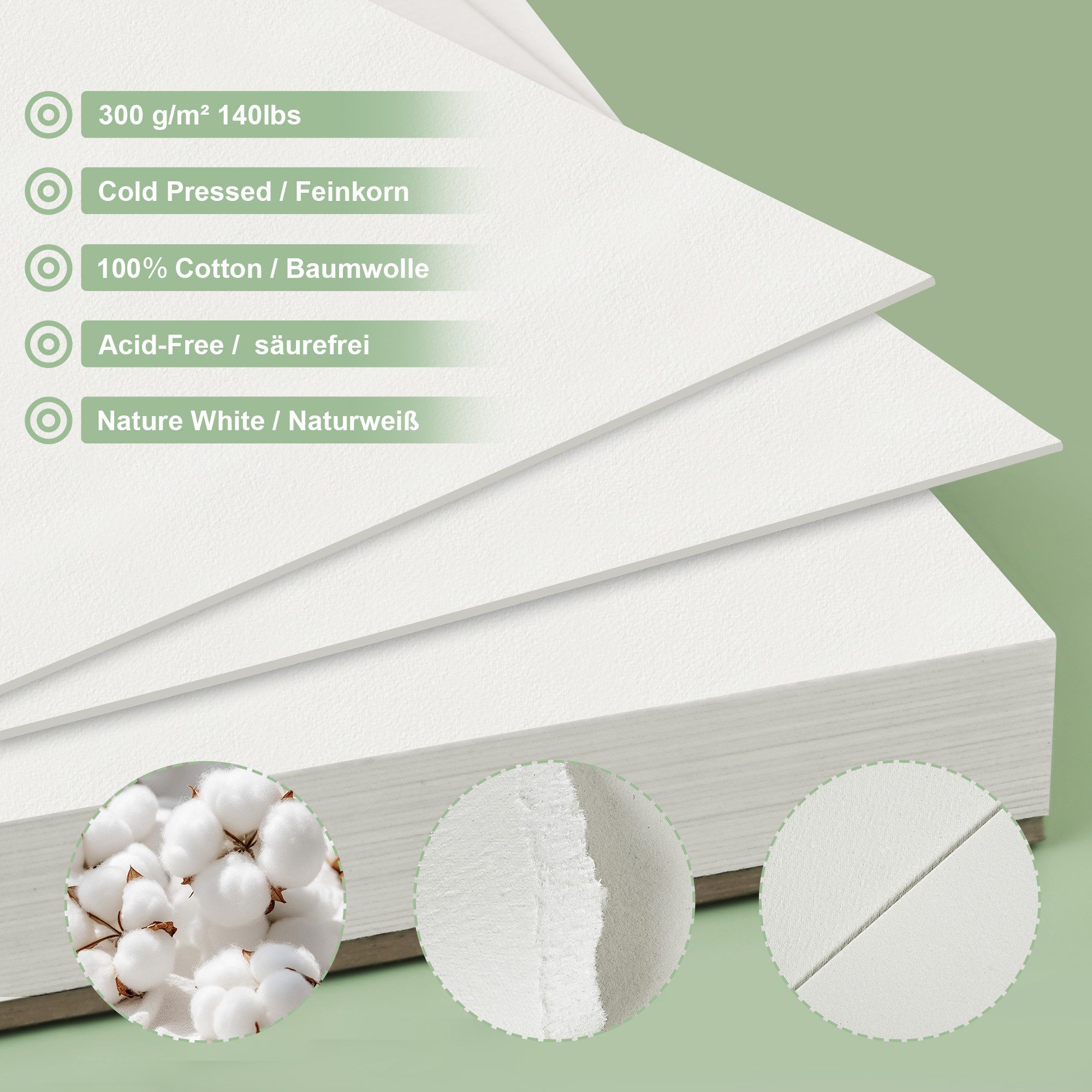ESENG Aquarellpapier Premium Aquarellpapier, ARTIST WP-300B, 100% Baumwolle, A2/A3/A4/A5