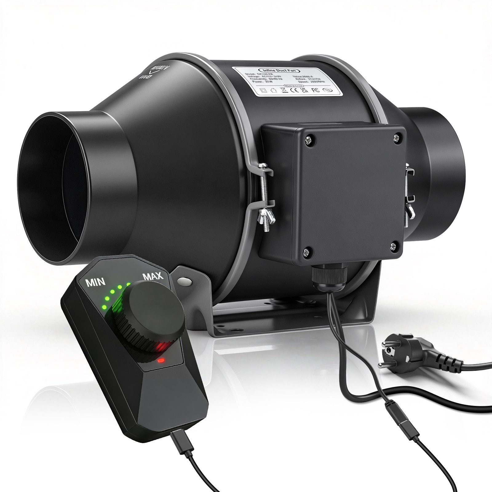 XERSEK Badlüfter 30W/100mm Rohrventilator mit EC-zmotor 360 m³/h Kanalventilator, Max.3000rpm, Leiser Stufenlose Regelung Entfeuchtung Luftzirkulation