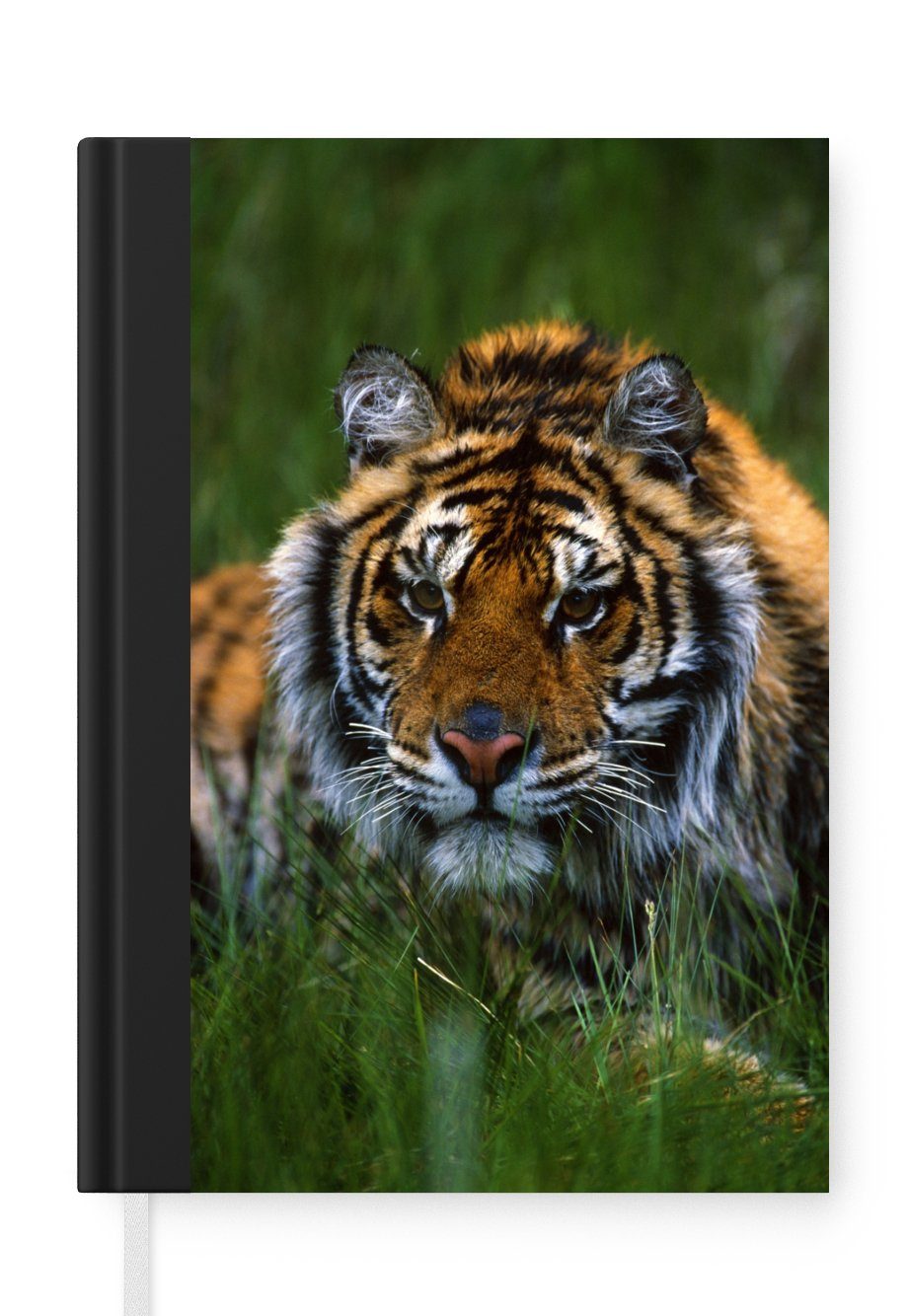 MuchoWow Notizbuch Sibirischer Tiger im Gras versteckt, Journal, Merkzettel, Tagebuch, Notizheft, A5, 98 Seiten, Haushaltsbuch