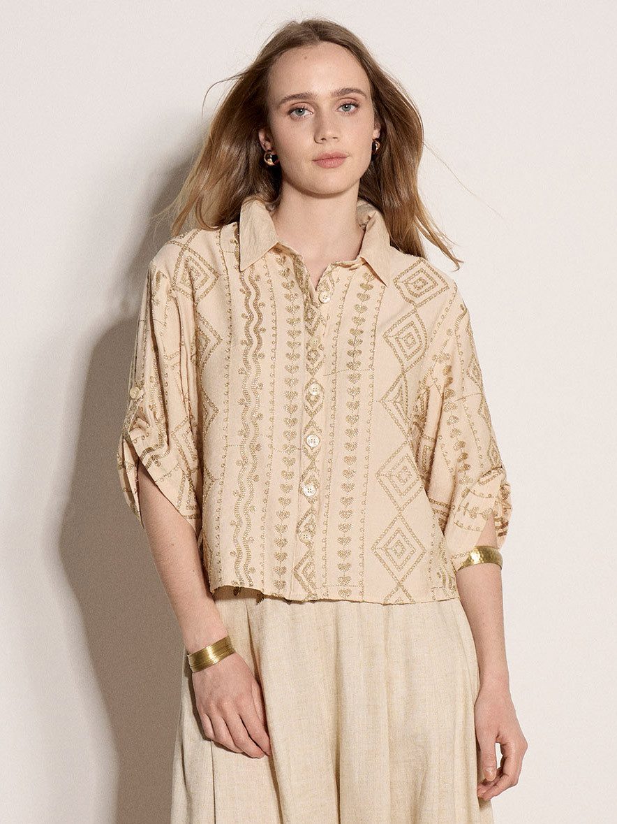 Apricot Blusentop Legere Bluse mit geometrischer Stickerei