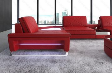 Sofa Dreams Wohnlandschaft Leder Couch Sofa Ferrara Ledersofa mit, Multifunktionskonsole, USB, LED