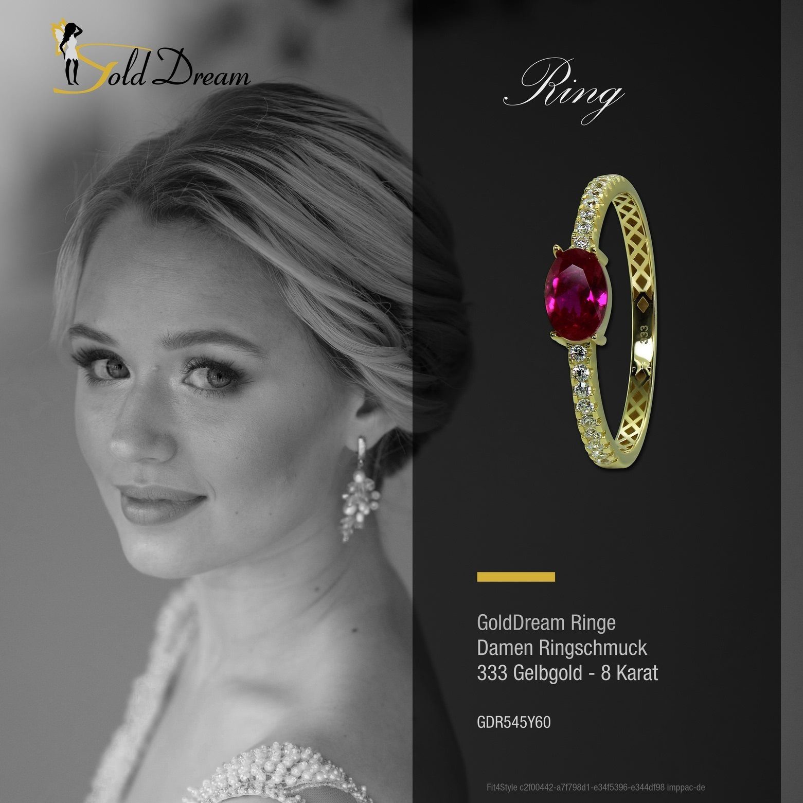 333 Beauty pink Gr.60 Gold GoldDream (Fingerring), Ring Karat, 8 Goldring gold, Gelbgold Beauty Farbe: GoldDream - Damen Ring weiß,