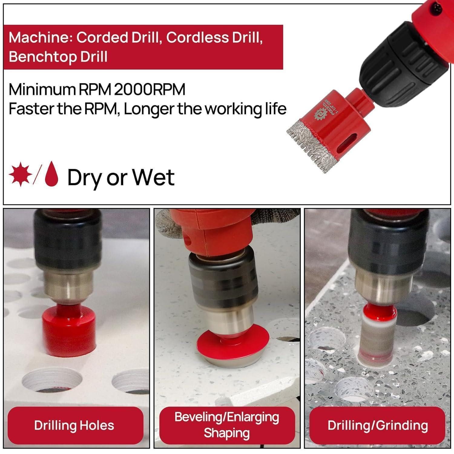 LuxusKollektion Fliesenbohrer Fliesenbohrer Diamant 11 Porzellan Keramik Marmor Granit KIT4(Dreieck)