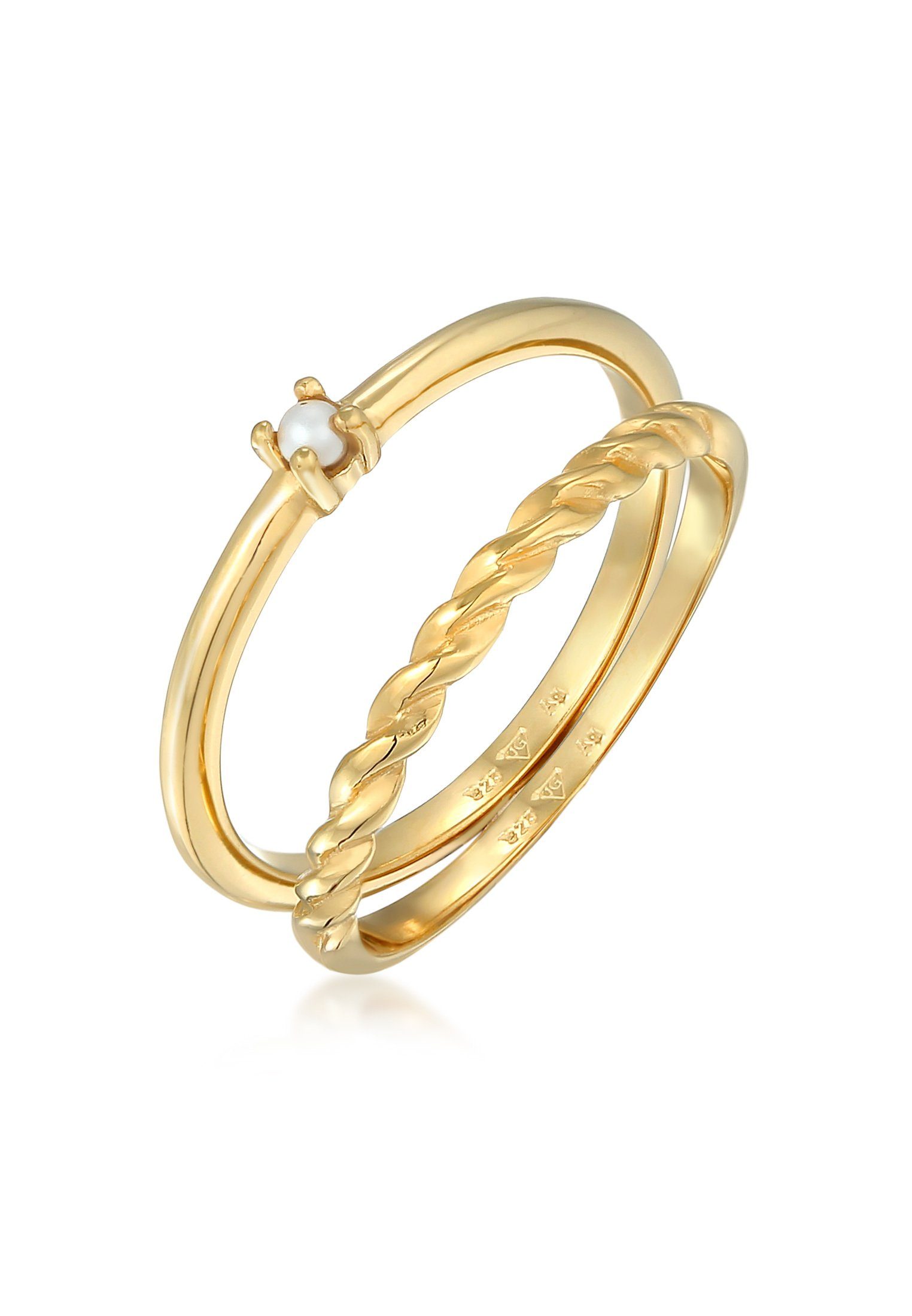 Ring-Set Perle Klassik Gedreht 2er Set 925 Silber