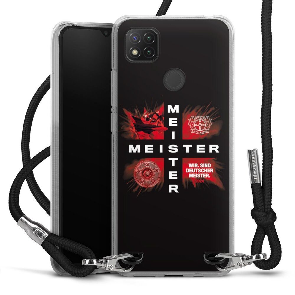 DeinDesign Handyhülle Bayer 04 Leverkusen Meister Offizielles Lizenzprodukt, Xiaomi Redmi 9C Handykette Hülle mit Band Case zum Umhängen