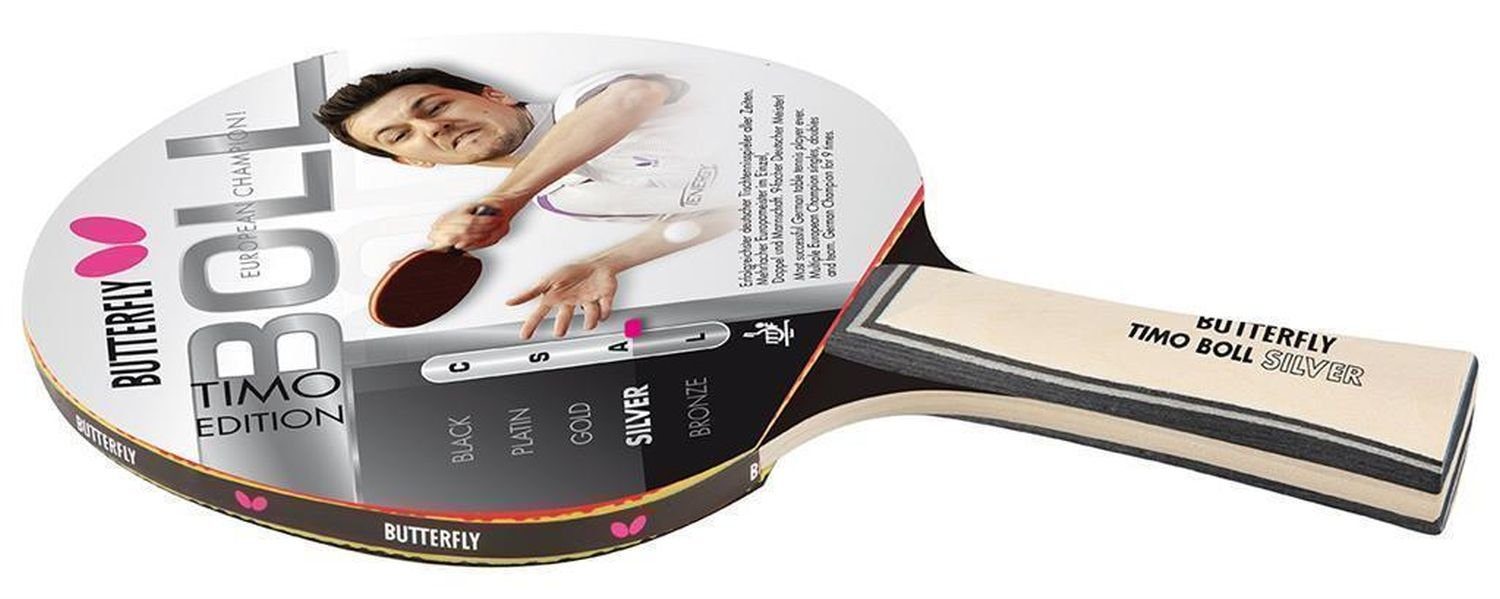 Butterfly Tischtennisschläger 1x Timo Boll Silber 85015 + Bälle, Tischtennis Schläger Set Tischtennisset Table Tennis Bat Racket