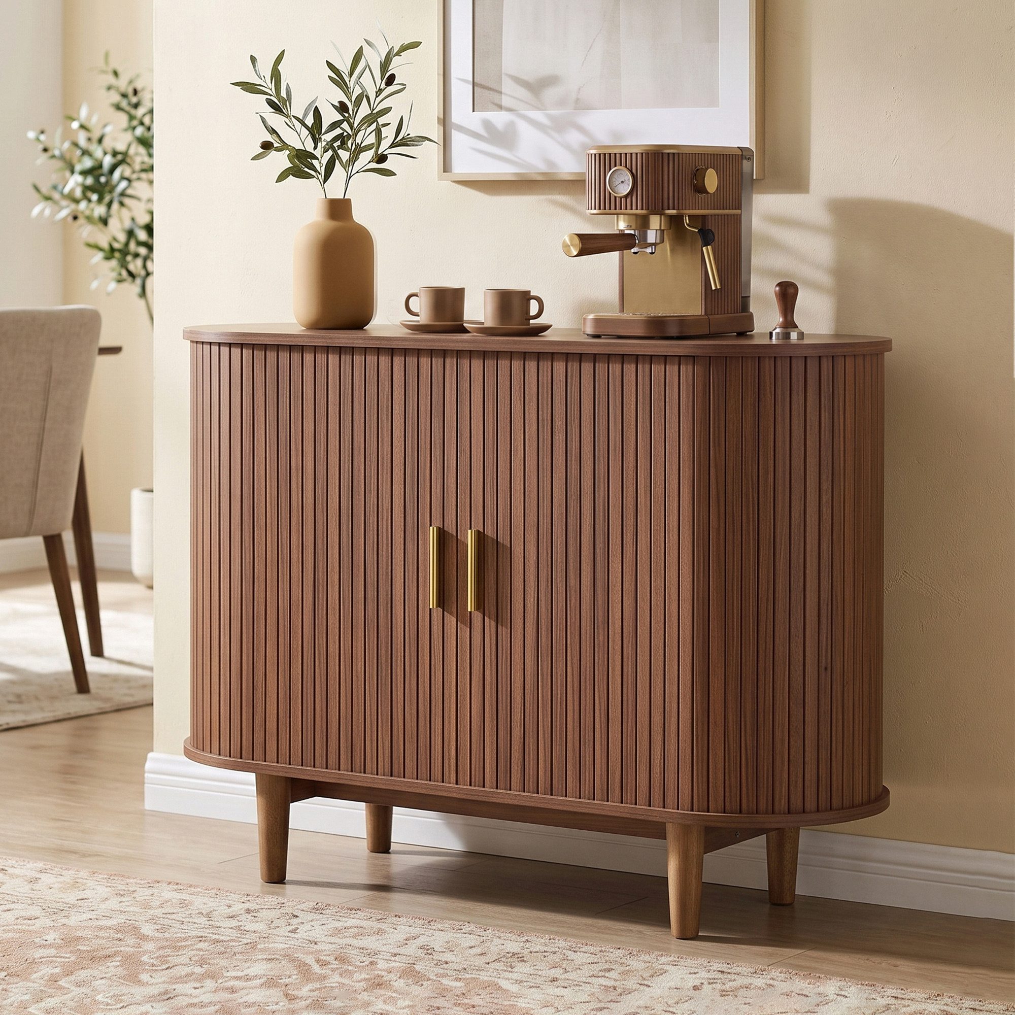 VASAGLE Sideboard mit Schiebetüren und Abgerundeten Ecken, Verstellbare Einlegeböden