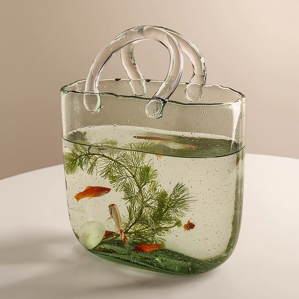 Muxing Dekovase Glasvase Handtasche Blumen Vase Mini Aquarium klar (1 St) – Bild 4 von 5