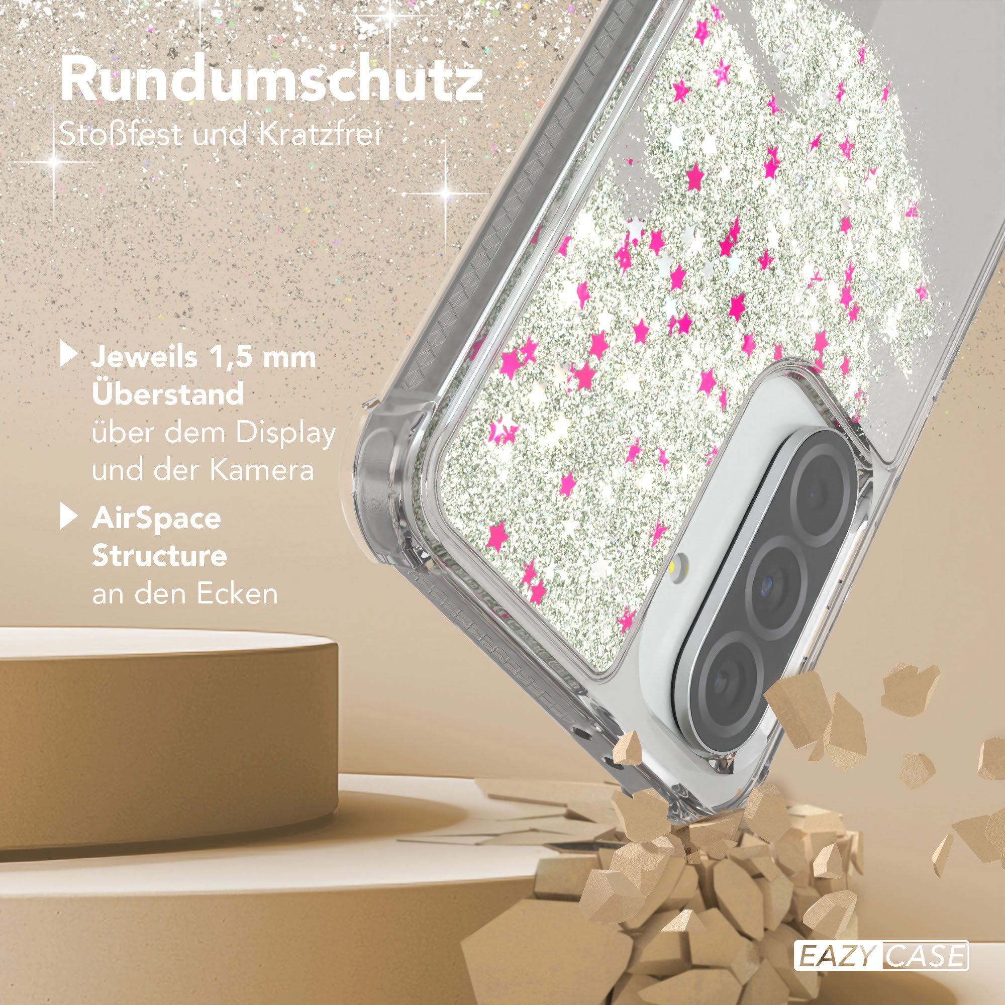 EAZY CASE Handyhülle Liquid Glittery Case für Samsung Galaxy A56 5G 6,7 Zoll, Kratzfeste Silikonhülle stoßfestes Back Cover Phone Case Etui Silber – Bild 5 von 5