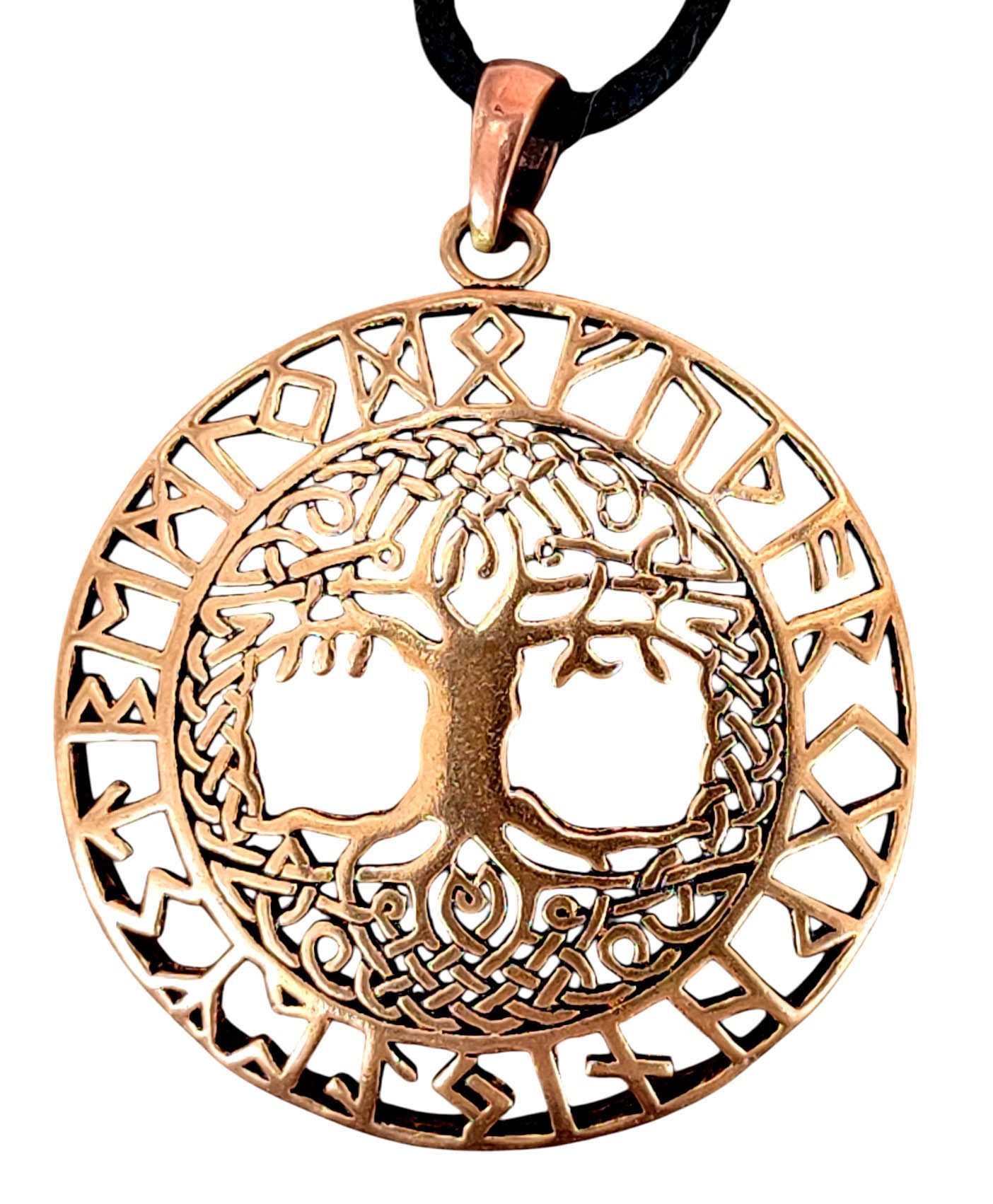 Kiss of Leather Kettenanhänger Lebensbaum Bronze Anhänger Yggdrasil Weltenbaum Baum des Lebens Runen