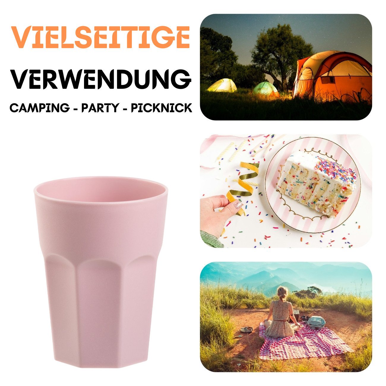 Engelland Becher Kunststoffbecher in modernen Pastellfarben, Mehrweg, 10-tlg., Kunststoff, spülmaschinengeeignet, bruchfest, wiederverwendbar, 400 ml, 0,4 Liter