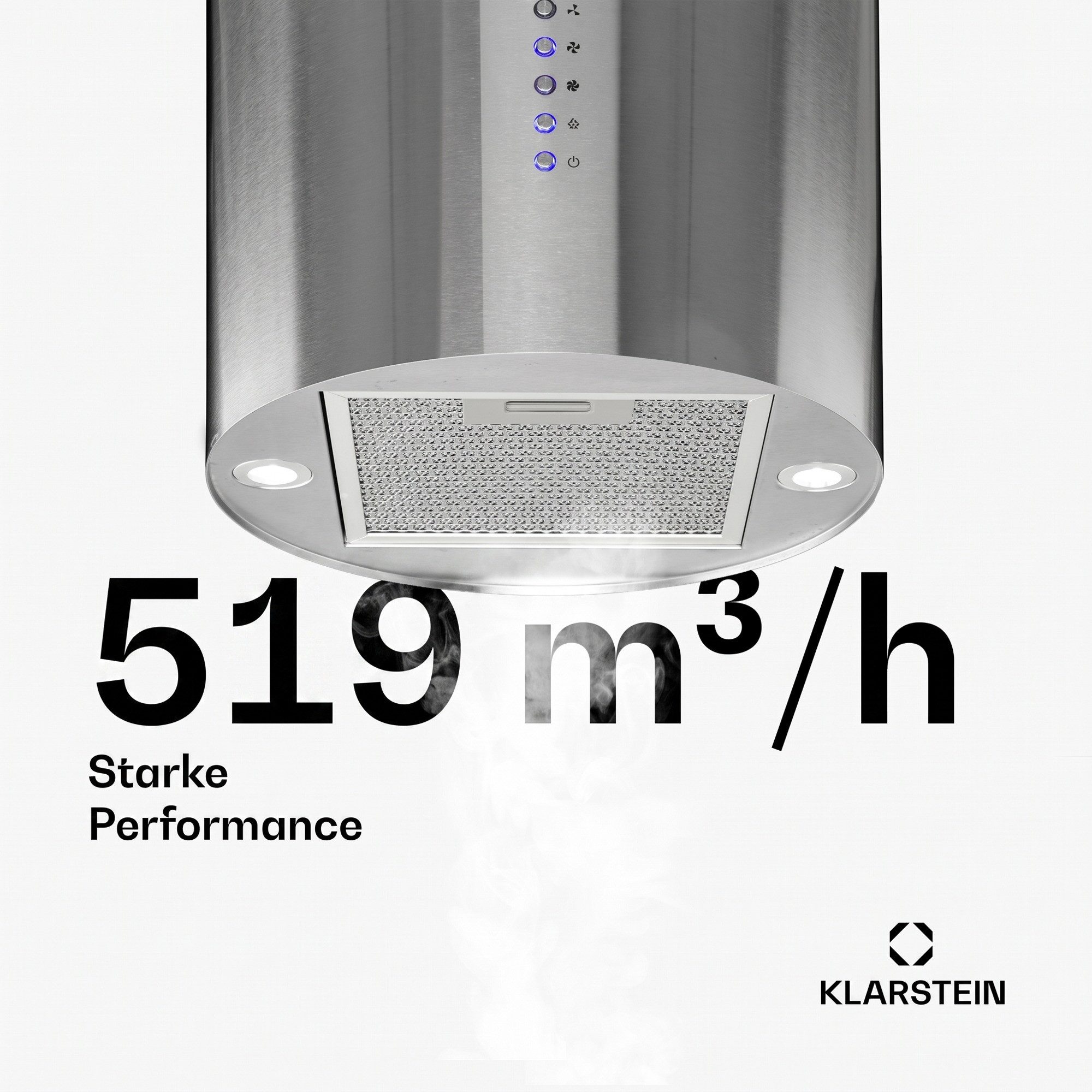Klarstein Deckenhaube Beretta Serie Beretta Inselhaube Ø 35 cm 650 m³/h Edelstahl 2x1W LED Aktivkohle Abzugshaube Insel Abluft Haube Umluft Dunstabzug Einbau Um – Bild 5 von 5