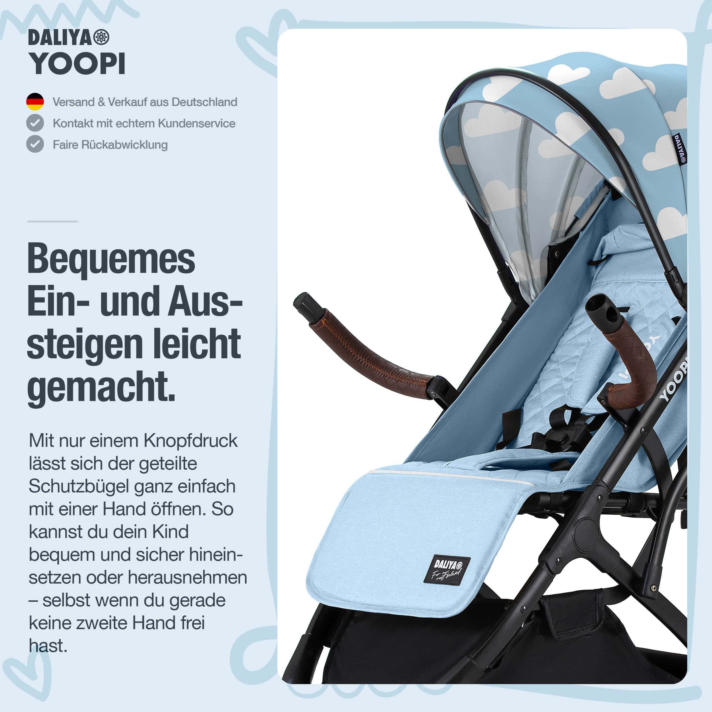Daliya® Kinder-Buggy YOOPI Reisebuggy, kompakt faltbar, mit Teleskopgriff, Flugzeug Buggy, Stadt-Buggy, Reisebuggy, faltbar, Alurahmen, sicher, gefederte Räder