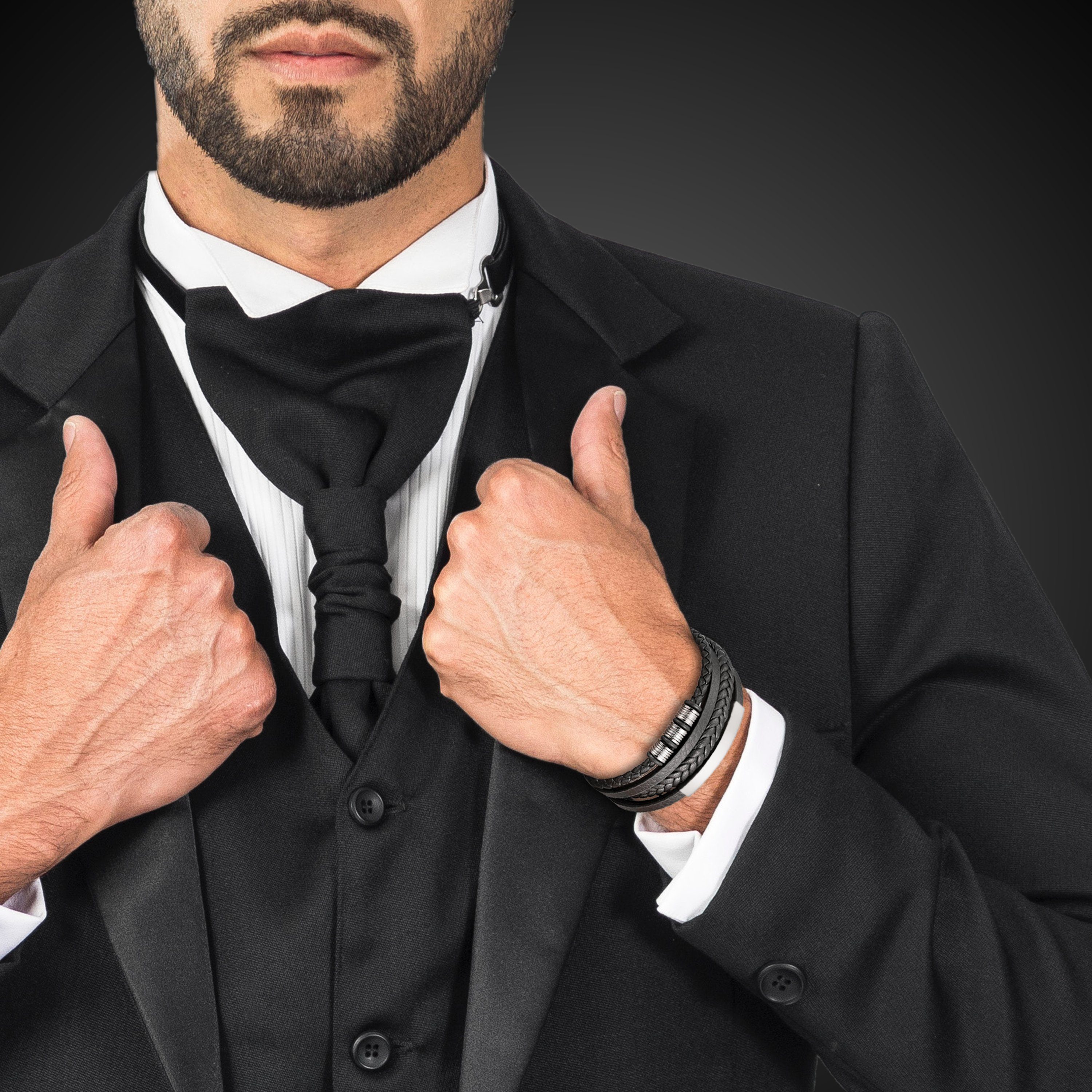UNIQAL.de Lederarmband Herren "SHAPE" handgefertigt, geflochten, verstellbar (Klassisch, casual, elegant), aus Rindsleder, Edelstahl-Magnetverschluss mit Verlängerungsglied