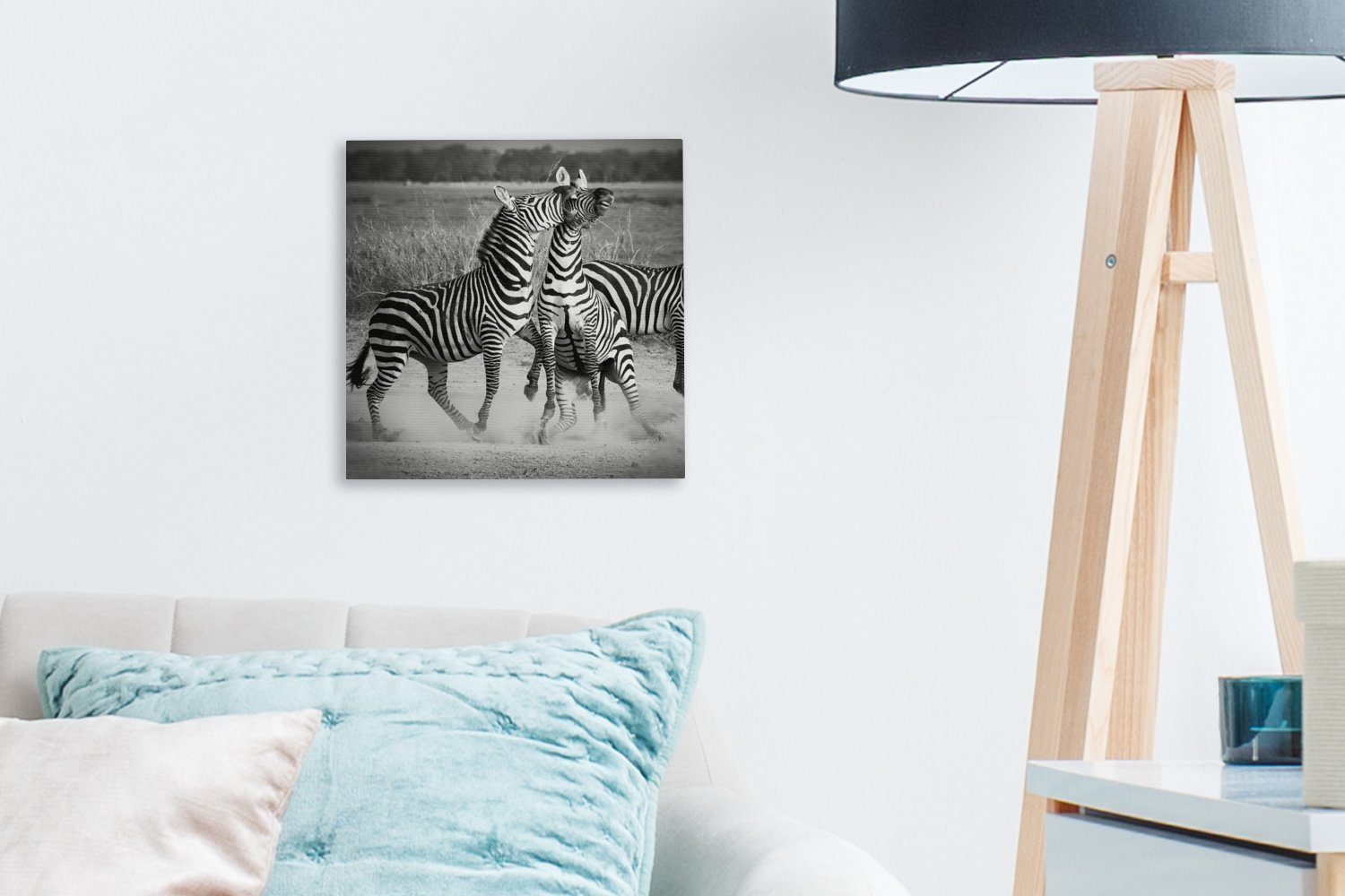 OneMillionCanvasses® Leinwand Bilder für St), Wohnzimmer Kämpfende Schlafzimmer (1 Leinwandbild Zebras,