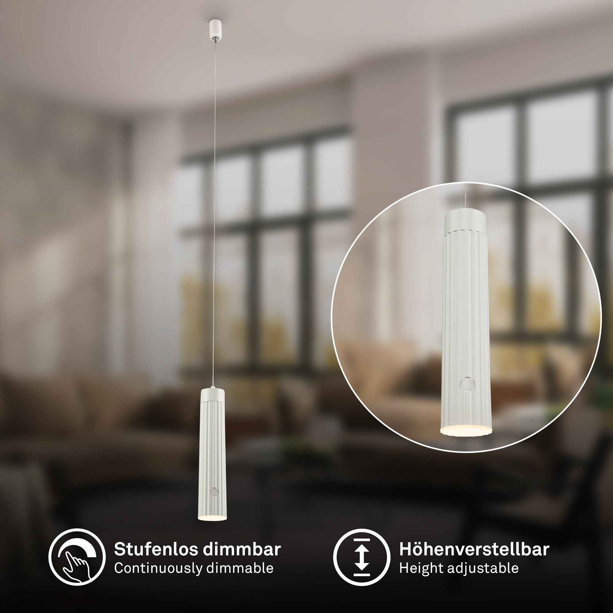 Briloner Leuchten LED Pendelleuchte Hängelampe Bettlampe Akku Touch Dimmbar USB-C Abnehmbar, LED fest integriert, 3000K, 4,5x20,5 cm, Esszimmer, Wohnzimmer, Schlafzimmer