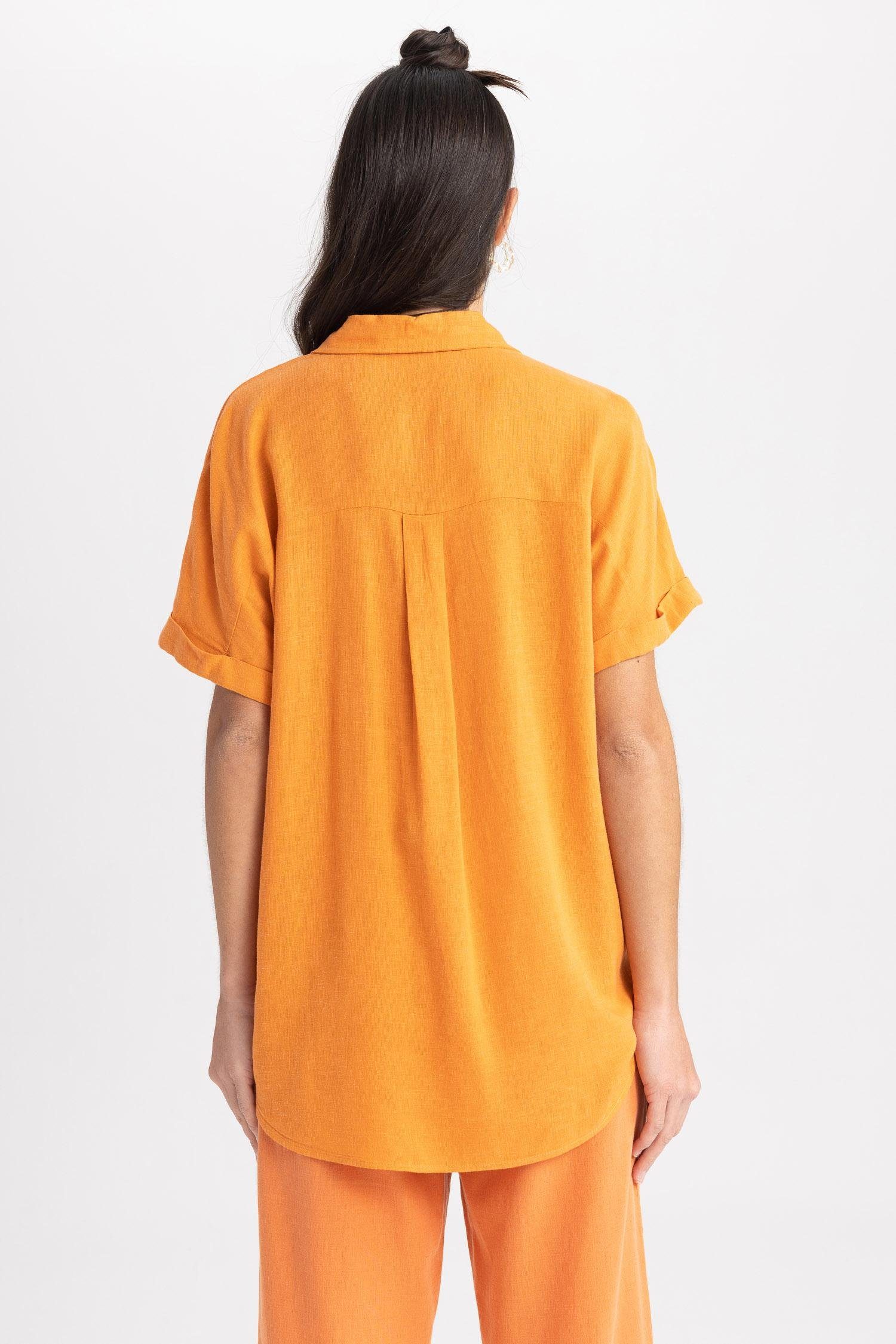 DeFacto Kurzarmhemd Damen Kurzarmhemd Orange FIT REGULAR