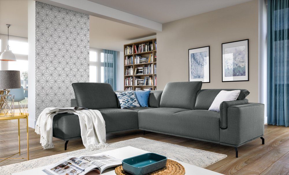 Stylefy Ecksofa Ballenger, L-Form, mit frei inklusive Ottomane rechts Modern Bettkasten, im links oder Raum Eckcouch, stellbar, Bettfunktion Design, Kopfteilverstellung bestellbar, und