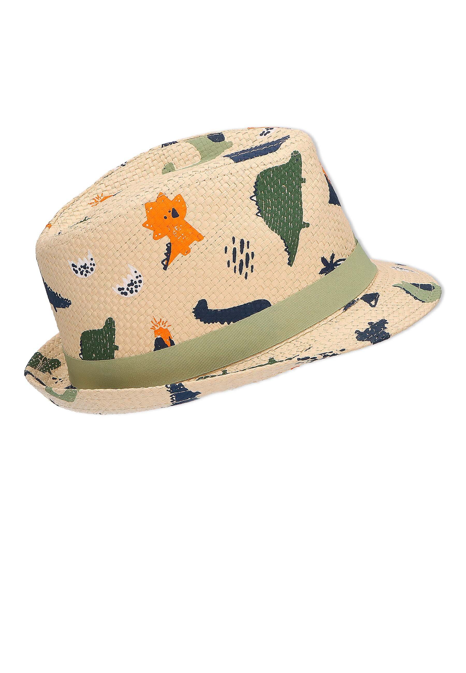Sterntaler® Sonnenhut UV-Schutz 50+ Strohhut (1-St., Sommerhut Kinder mit Gummiband zur Größenregulierung) Kinderhut bedruckt mit bunten Dinos idealer Sonnenschutz