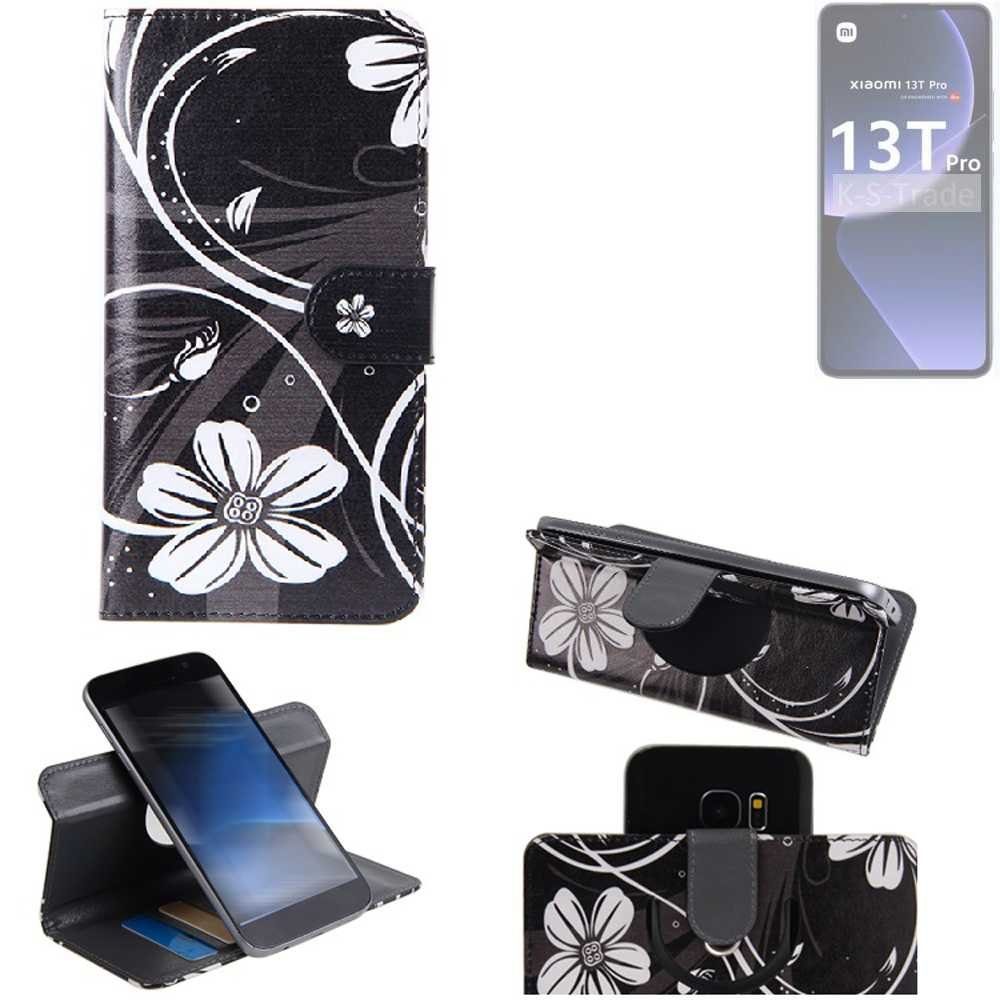 K-S-Trade Handyhülle für Xiaomi 13T Pro, Schutzhülle Handyhülle Hülle 360° Wallet Case “Flowers“