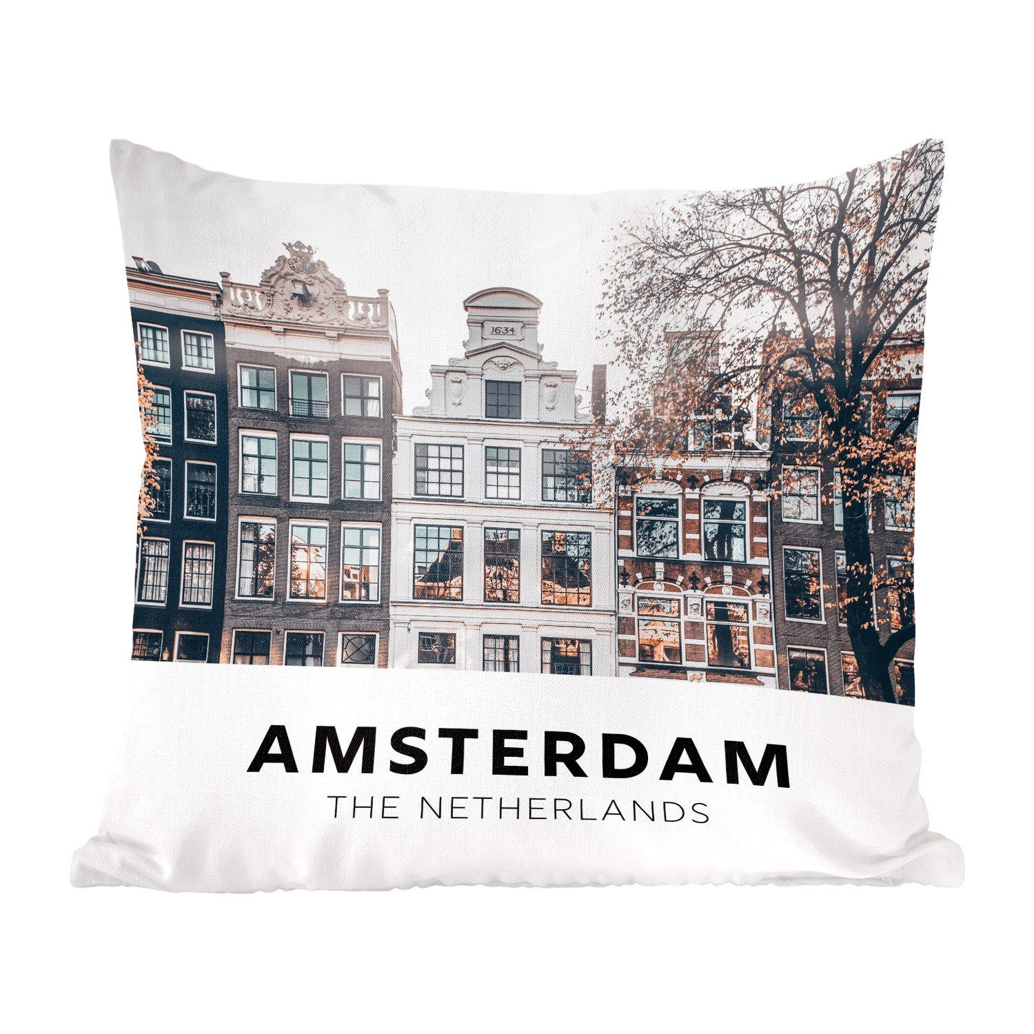 MuchoWow Dekokissen Amsterdam - Niederlande - Huizen, Zierkissen mit Füllung für Wohzimmer, Schlafzimmer, Deko, Sofakissen