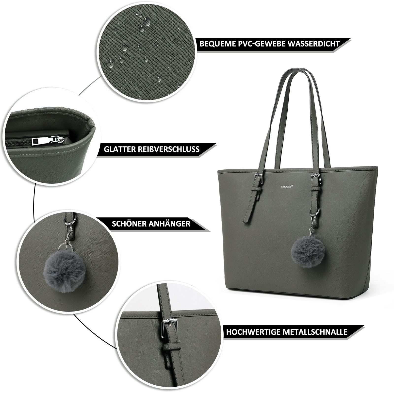 TAN.TOMI Shopper Damen Shopper Klassisch Elegante Handtasche Henkeltasche Schwarz, Groß Damen Schultertaschen, Geschenke für Frauen in schlichter Optik – Bild 4 von 5