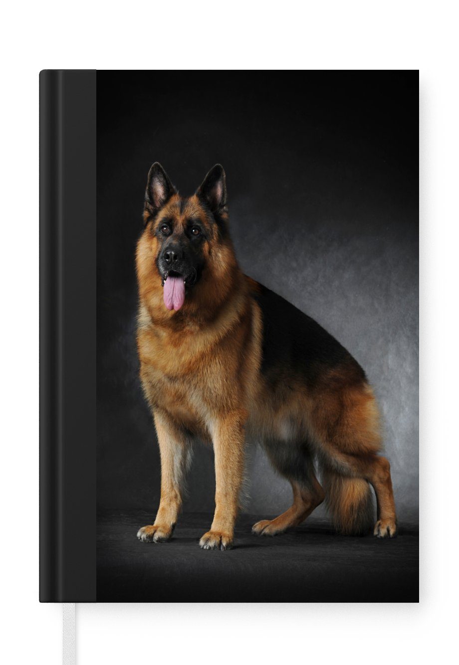 MuchoWow Notizbuch Porträt eines Deutschen Schäferhundes mit schwarzem Hintergrund, Journal, Merkzettel, Tagebuch, Notizheft, A5, 98 Seiten, Haushaltsbuch
