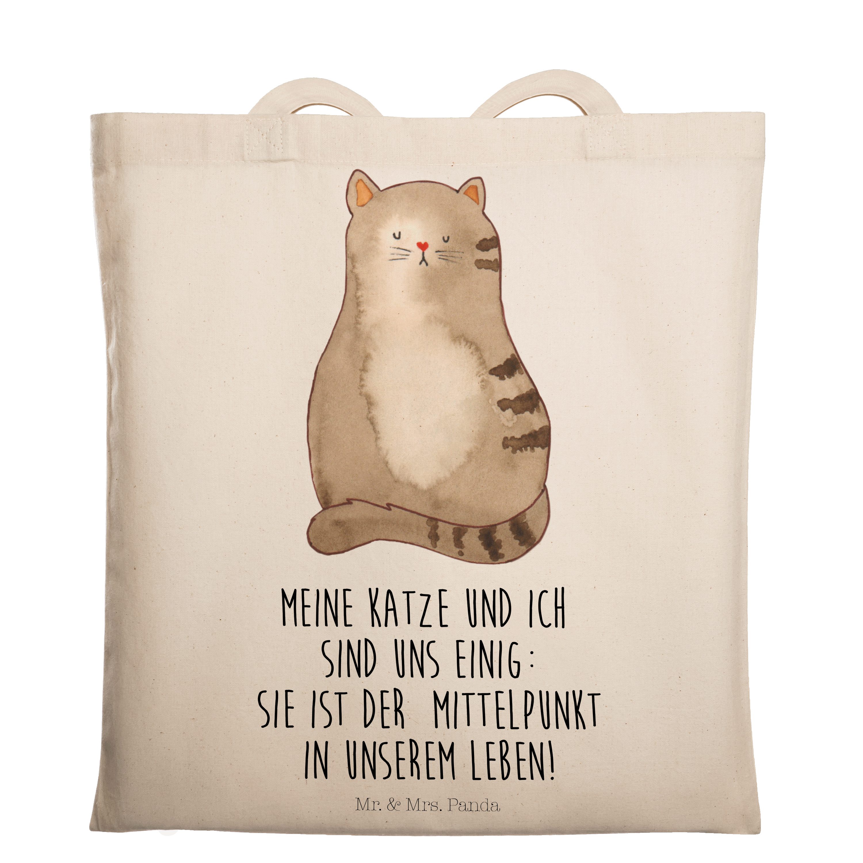 Mr. & Mrs. Panda Tragetasche Katze sitzend - Transparent - Geschenk, Einkaufstasche, Beutel, Katze (1-tlg)