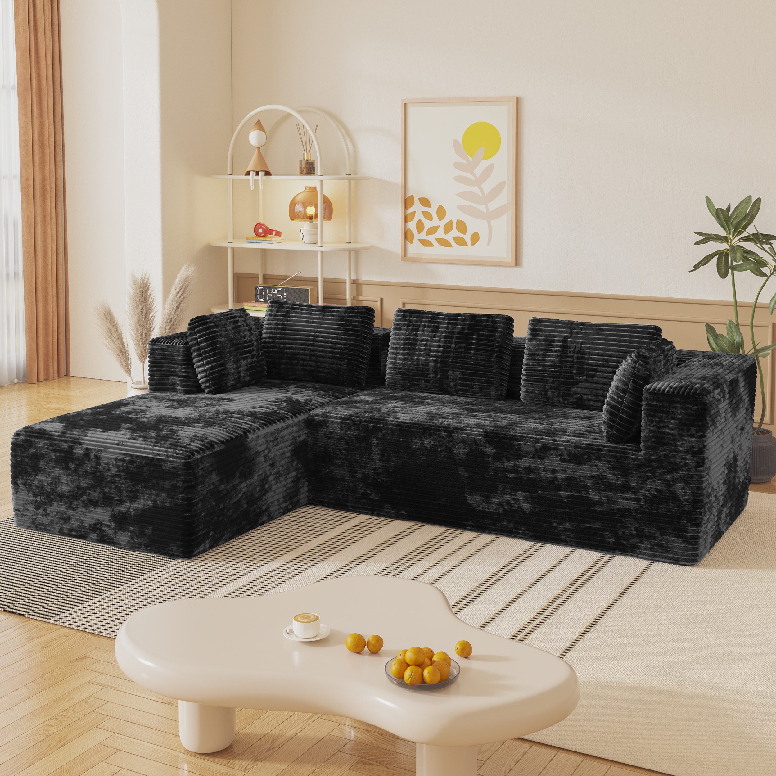 Elemango Sofa 271cm L Geformte Sofa, Ecksofa mit Schlaffunktion, 4-Sitz Ecksofa, Keine Installation erforderlich, ergonomisches Design