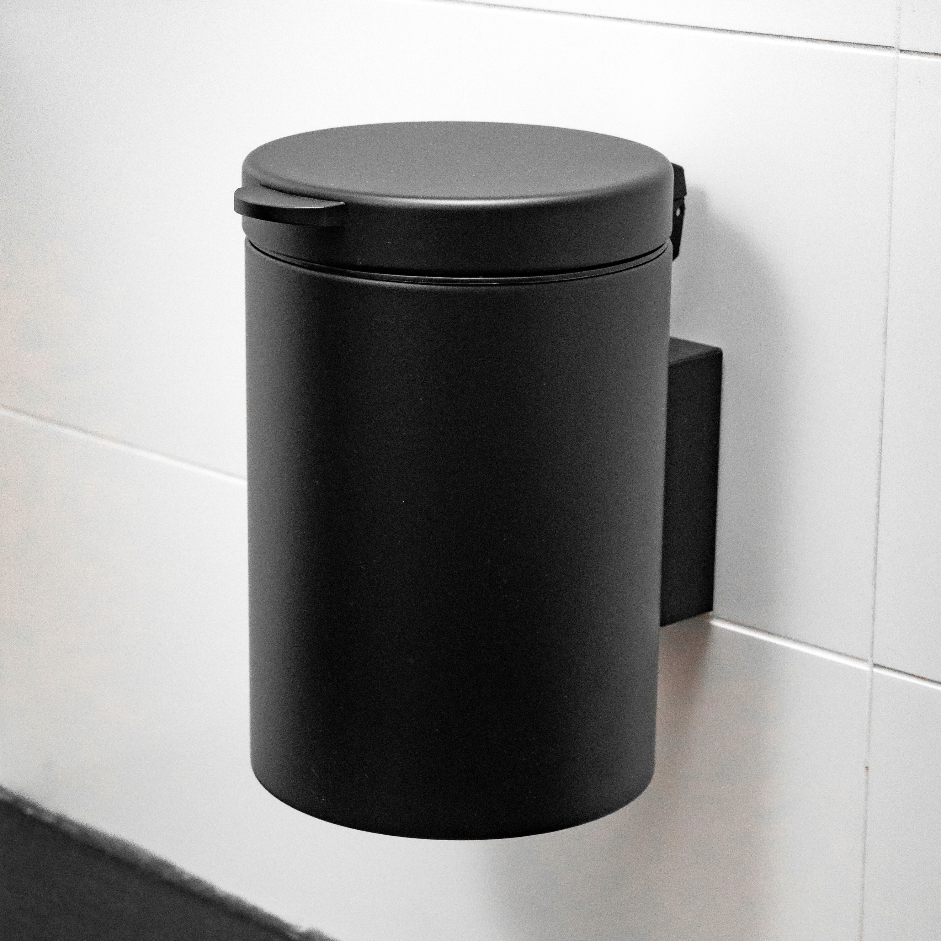 ELMOWO Kosmetikeimer ohne Bohren, aus Edelstahl, für Badezimmer in schwarz 3 Liter, Bad Mülleimer hängend für Wandmontage - Bad-Eimer 3L mit Inneneimer