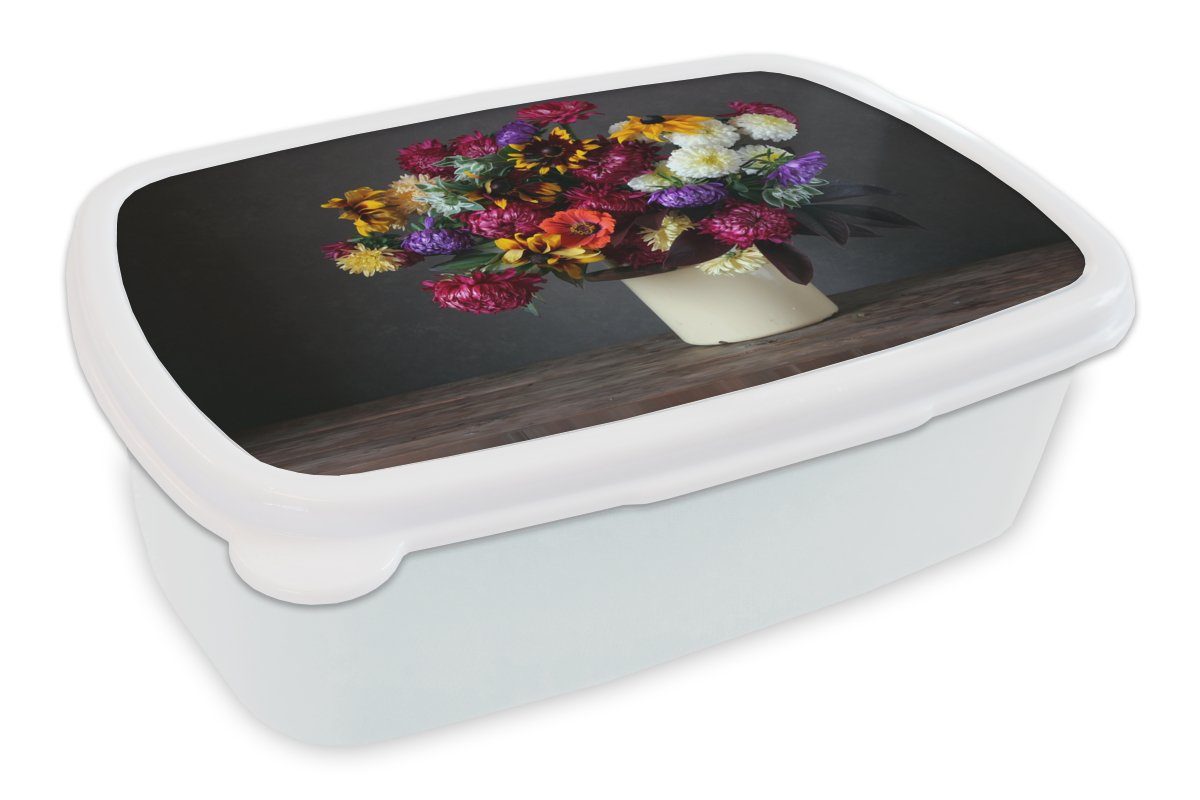 MuchoWow Lunchbox Blumenstrauß - Farben - Stilleben, Kunststoff, (2-tlg), Brotbox für Kinder und Erwachsene, Brotdose, für Jungs und Mädchen weiß | Lunchboxen