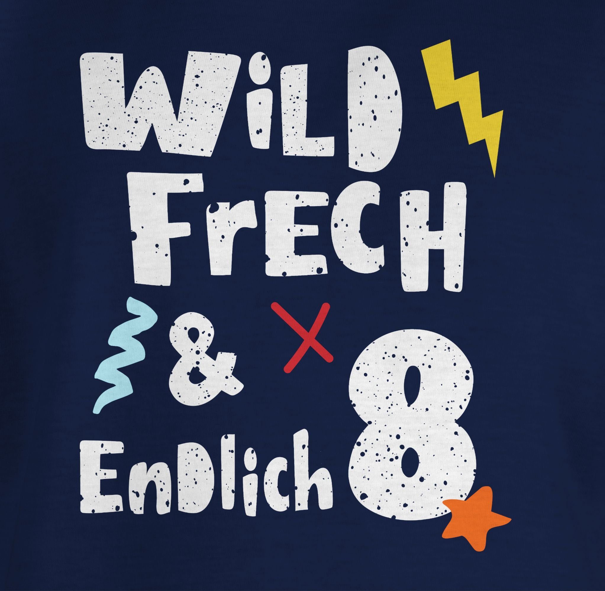 endlich 8 Wild frech T-Shirt und Geburtstag 3 Acht - Wunderbar Jahre 8. Shirtracer Dunkelblau