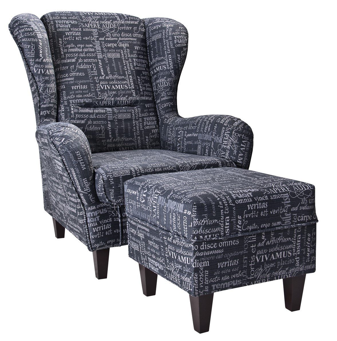 Supellex Ohrensessel Sofia Relaxsessel mit Hocker Carpe Diem Anthrazit Design