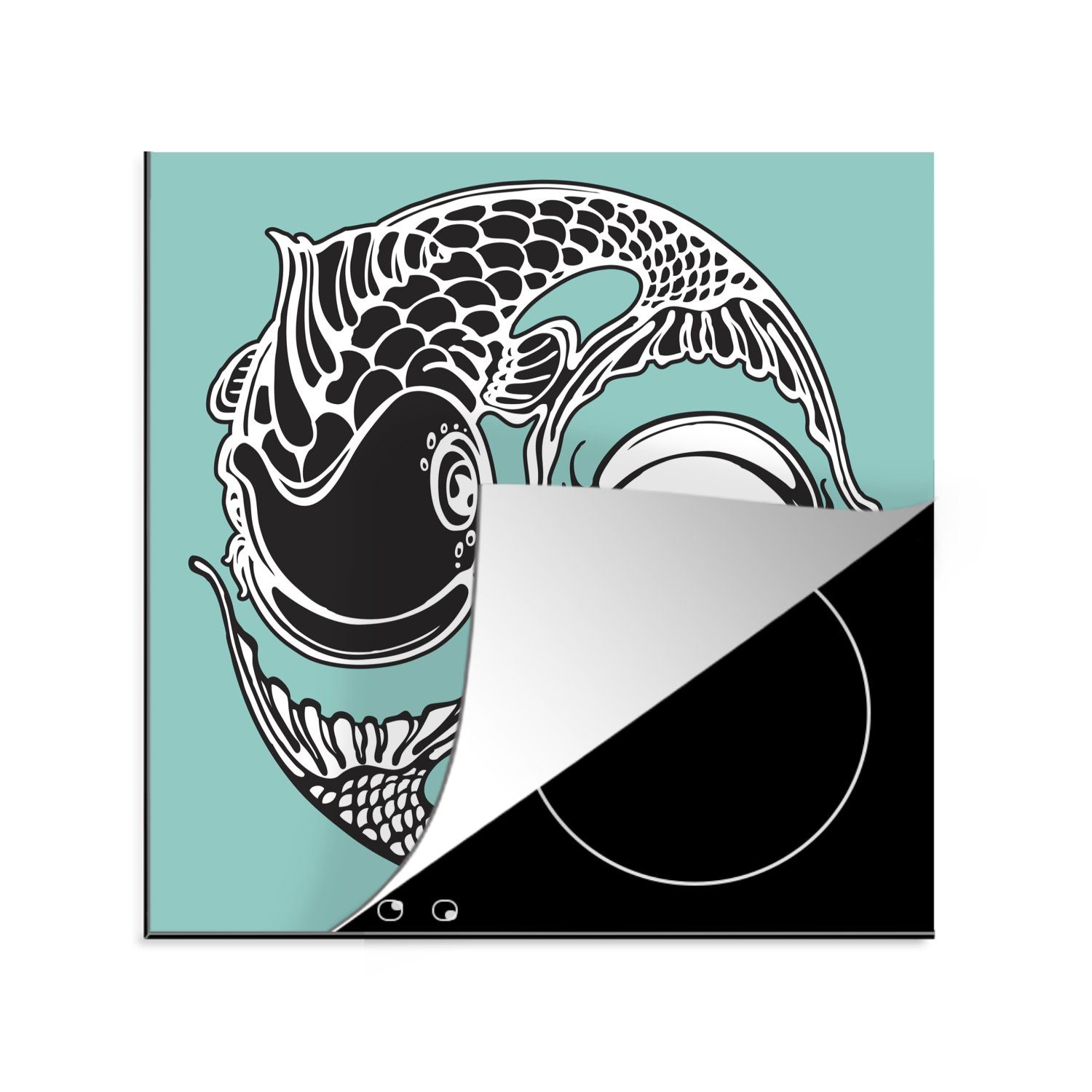 MuchoWow Herdblende-/Abdeckplatte Fisch-Tattoo küche Ceranfeldabdeckung, Arbeitsplatte Vinyl, (1 tlg), im cm, 78x78 Yin-Yang-Stil, für