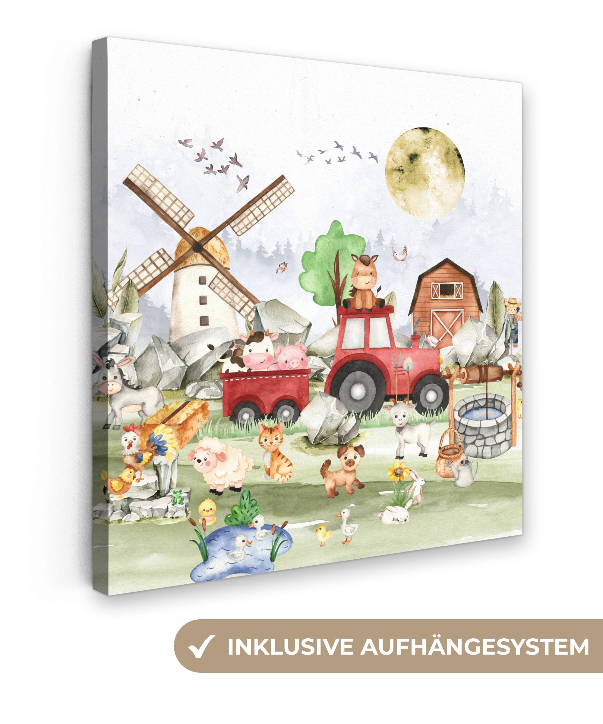 OneMillionCanvasses® Leinwandbild Bauernhof - Traktor - Kinder - Tiere, Fot günstig online kaufen