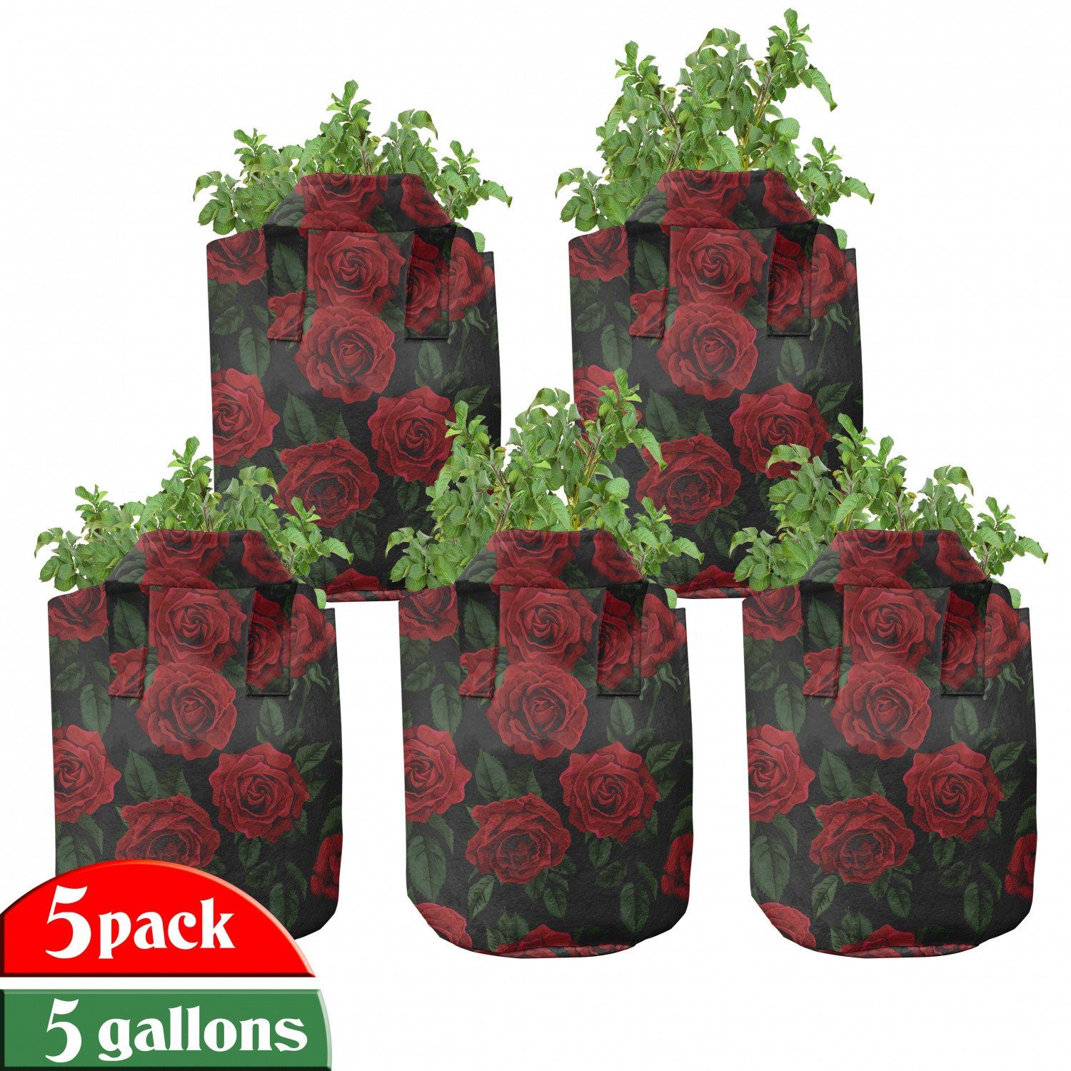 Abakuhaus Pflanzkübel hochleistungsfähig Stofftöpfe mit Griffen für Pflanzen, Rose Retro Blumenblatt-Blatt Wachstum