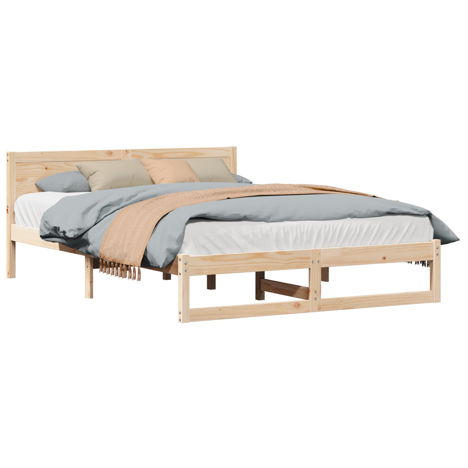 vidaXL Bett Bettgestell Natürlich Kiefernholz 150 günstig online kaufen