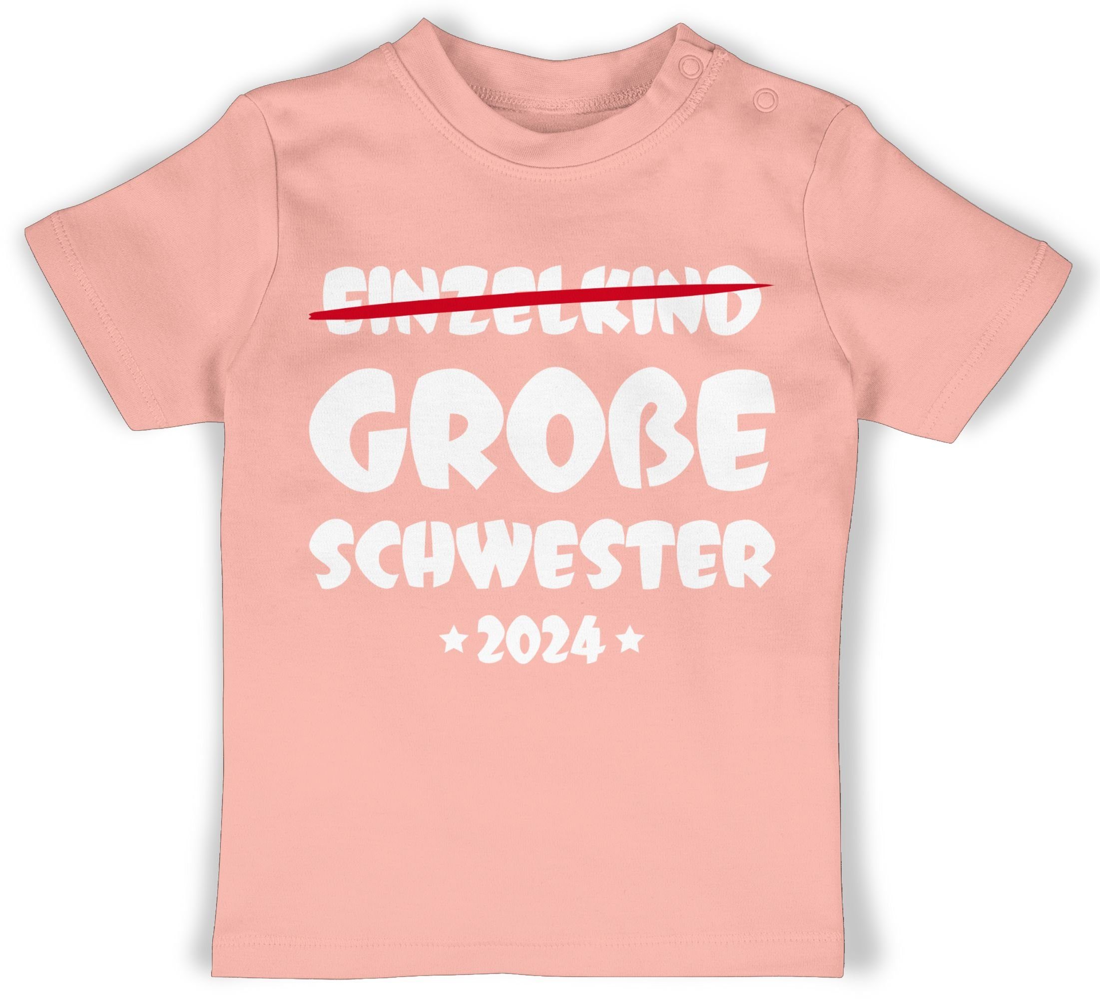 Babyrosa 2024 Geschwister Bruder Schwester 2 Einzelkind und T-Shirt Shirtracer Große Schwester