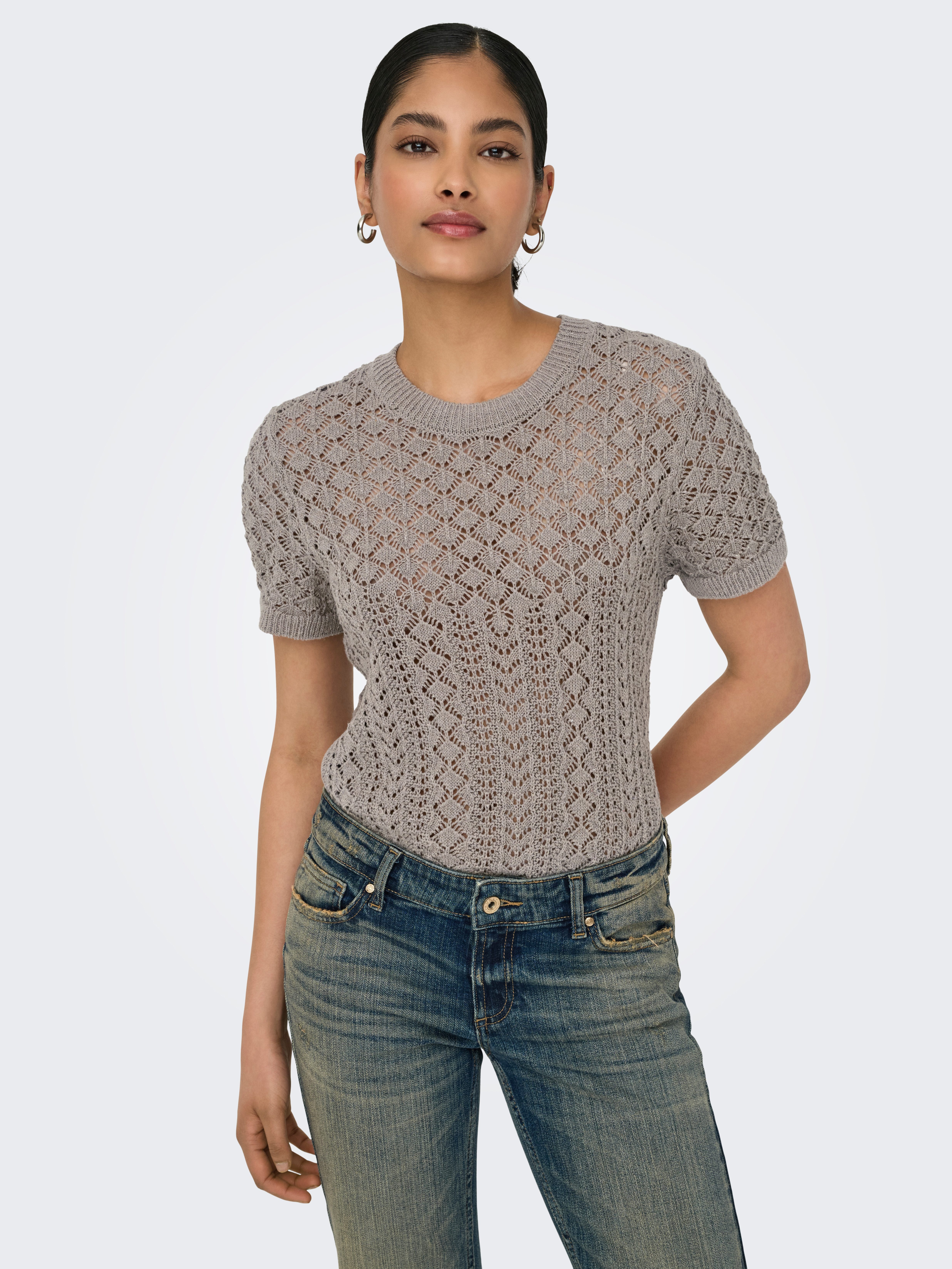 ONLY Kurzarmpullover ONLSAGA LIFE SS O-NECK KNT NOOS Baumwollmischung, regu günstig online kaufen