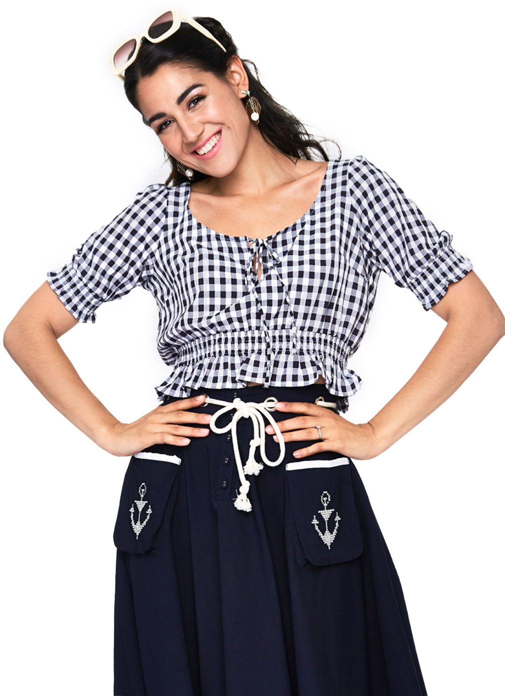 Voodoo Vixen Shirttop Sadie Black Gingham Vintage Classic Retro Oberteil Kariert