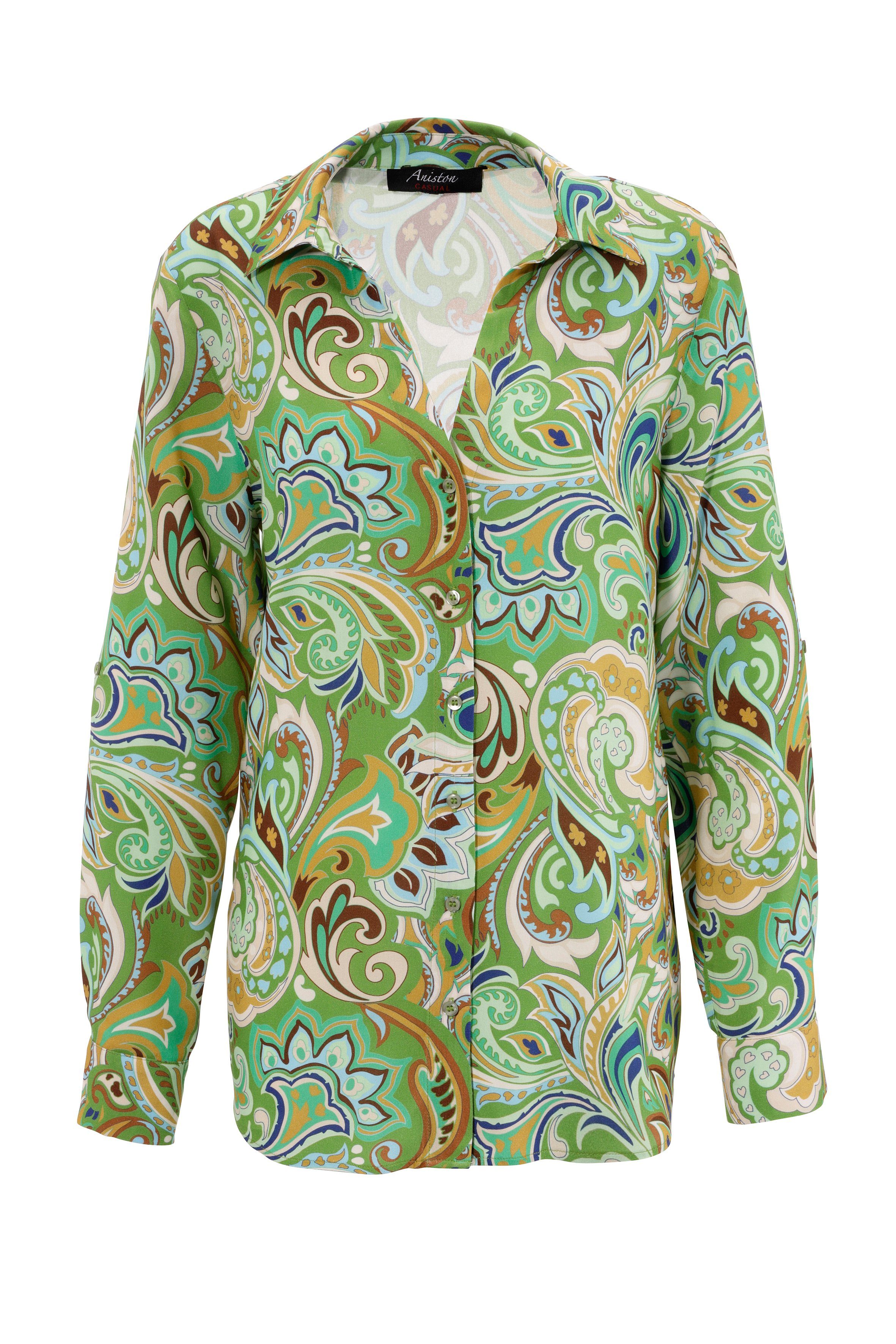 Unikat CASUAL graphische Aniston Paisley-Muster Teil Hemdbluse jedes - ein moosgrünsand-smaragd-royalblau-ocker-hellgrün-hellbeige-türkis-braun-sand-dunkelbraun