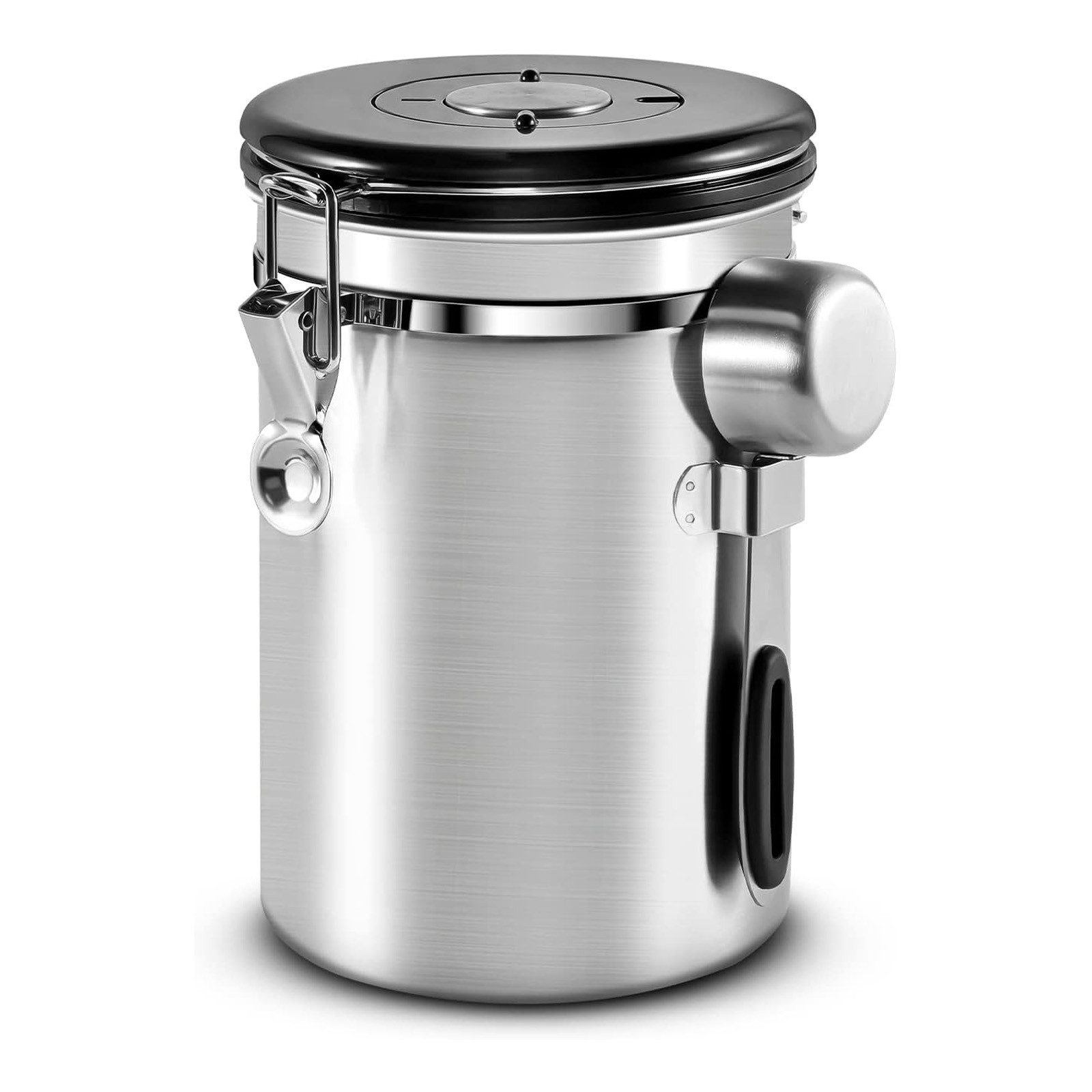 Kaffeedose 1.8L Edelstahl Kaffeedose Luftdicht mit Löffel & Kalenderrad